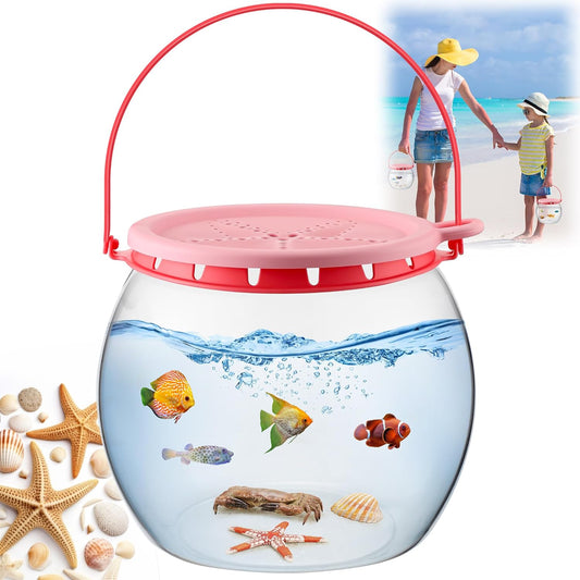 Saillong Catch and Release Plastic Small Bowl Kit, Portable Clear and Transparent Fish Bowl for Ocean Adventure, 0.8 Gallon Outdoor Cartoon Starfish Bucket Kit Ideal for Pool and Lake, Beach
