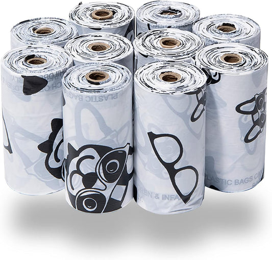 Best Pet Supplies Dog Poop Bags (150 Bags) for Waste Refuse Cleanup, Doggy Roll Replacements for Outdoor Puppy Walking and Travel, Leak Proof and Tear Resistant, Thick Plastic - White