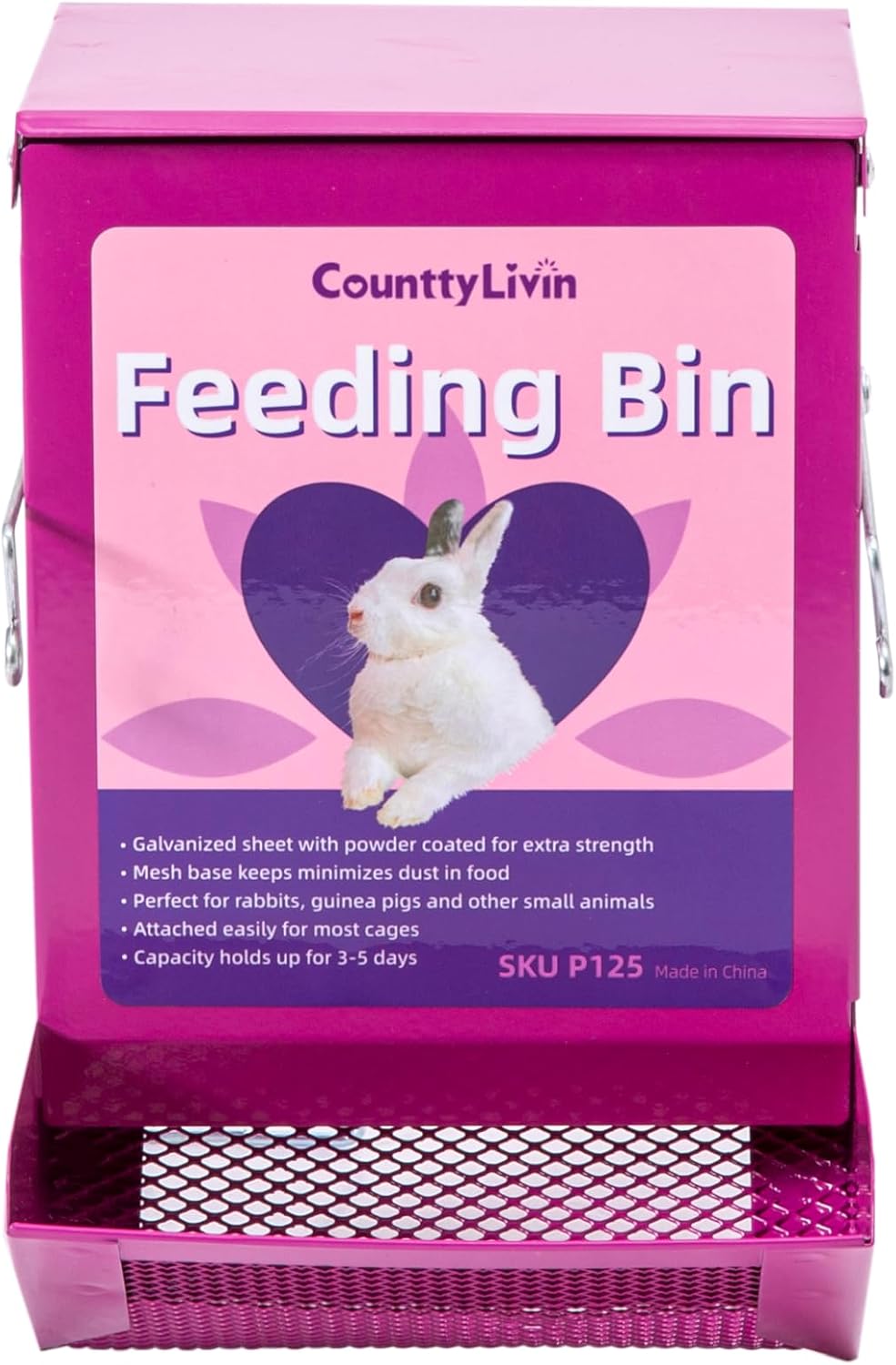Metal Small Animal Feeder with Lid, Heavy Duty Feeder, Large Capacity Food Dispenser, Great for Rabbits, Guinea Pigs, Chinchillas and Other Small Animals. (4.6 inch, Purple)