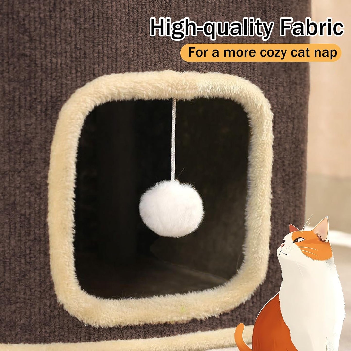 Empet Cat House for Indoor Cats Beds, Multi-Level Cat Condo, Foldable Cave Bed Brown, 2L