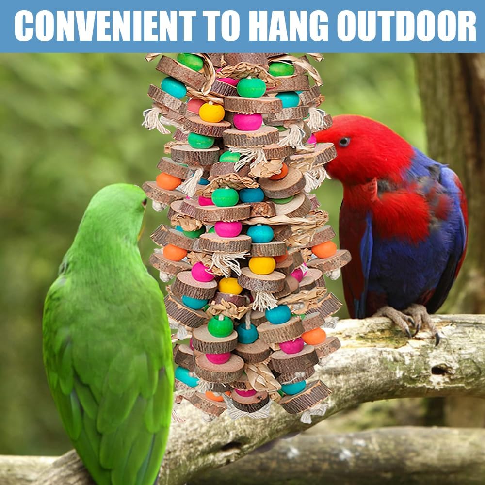 Large Bird Toys for Macaws, Multicolored Wooden Blocks Bird Chewing Toy Parrot Cage Bite Toy for Macaws Cokatoos African Grey and Large Medium Parrot Birds