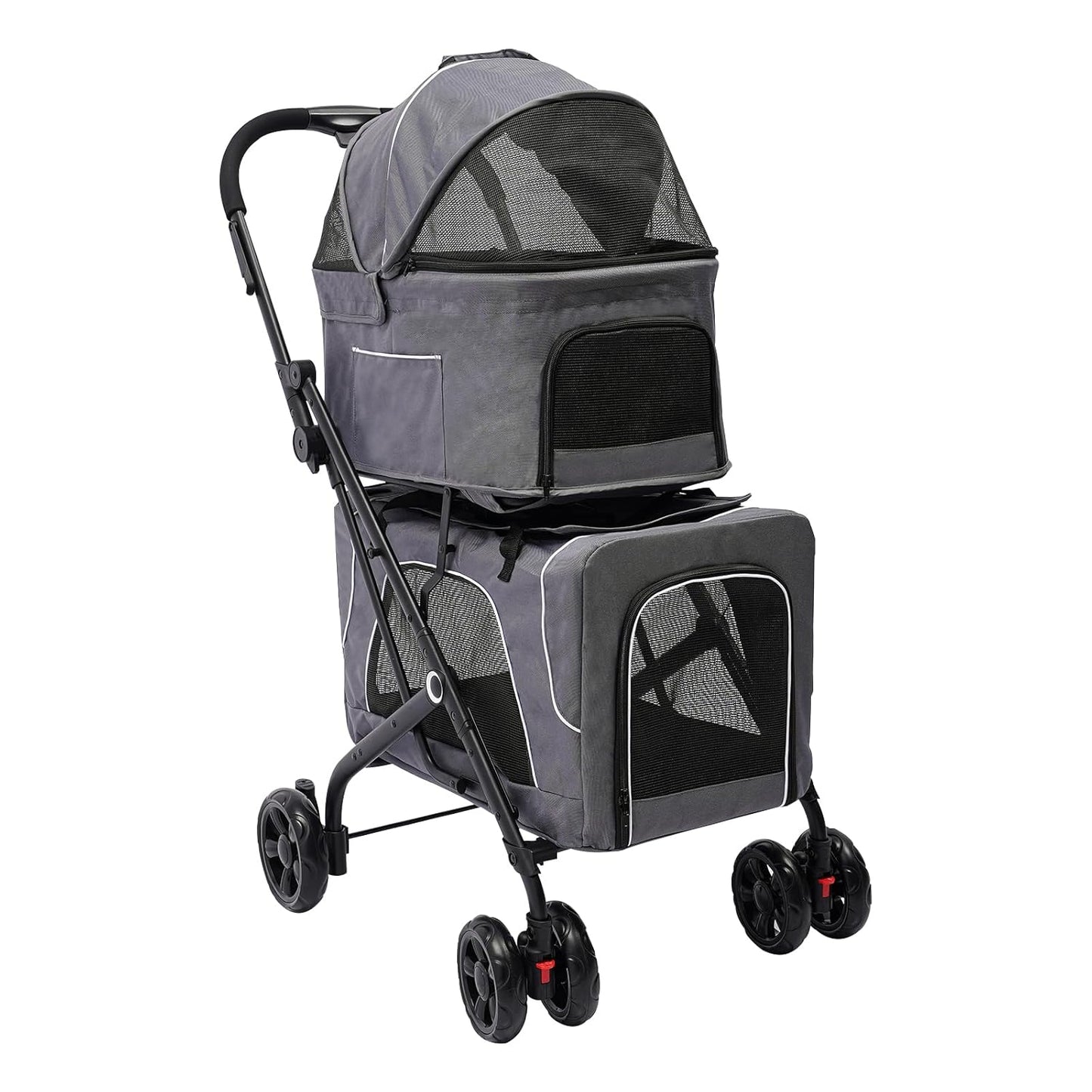 2 Tiers Pet Stroller,4 Wheel Dog Stroller Cat Strollers,3.07lbs Pet Gear Foldable Jogger Travel Cart,Grey Cat Carrying Cart with Storage Basket for Small Medium Pet (Grey)