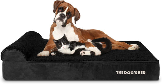 The Dog’s Bed Orthopedic Headrest Dog Bed XL Black Plush 46x28, Memory Foam, Pain Relief for Arthritis, Hip & Elbow Dysplasia, Post Surgery, Lameness, Veterinary Approved, Waterproof Washable Cover
