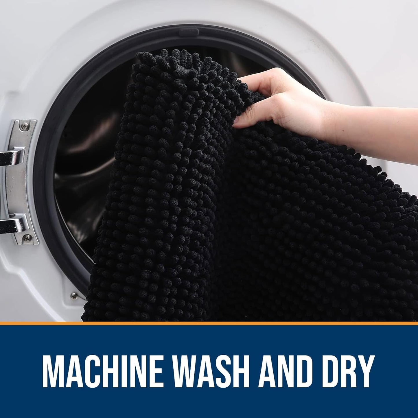 OLANLY Dog Door Mat for Muddy Paws 40x24, Absorbs Moisture and Dirt, Absorbent Non-Slip Washable Doormat, Quick Dry Chenille Mud Mat for Dogs, Entry Indoor Entryway Carpet for Inside Floor, Black