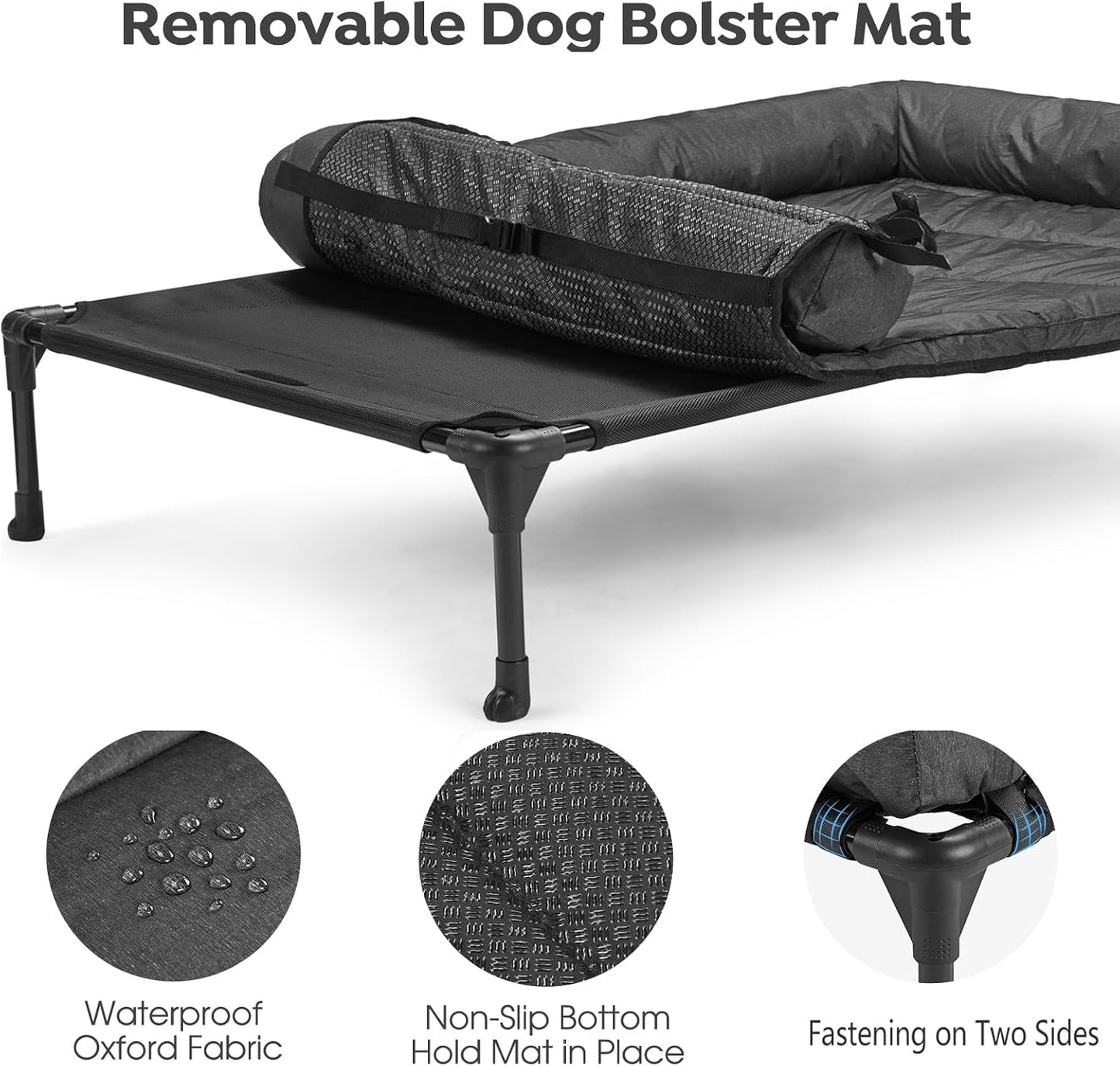 Veehoo Cooling Elevated Dog Bed Add Removable Waterproof Bolster Cushion Mat, Raised Pet Cot with Breathable Teslin Mesh, No-Slip Feet, Dog Couch Bed for Indoor Outdoor, 42x30inches, Black, CWC2331B