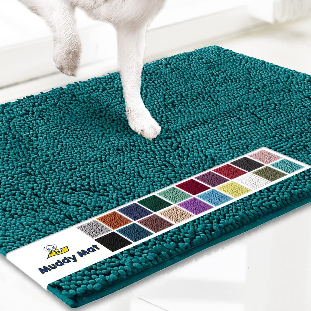 Muddy Mat® Shown on TV – Super Absorbent Door Mat Indoor, Microfiber Quick Dry Chenille Entryway Rug, Non-Slip Front Door Mat, Indoor Mats for Entryway, Machine Washable Pet Rug, Teal 24"x36"