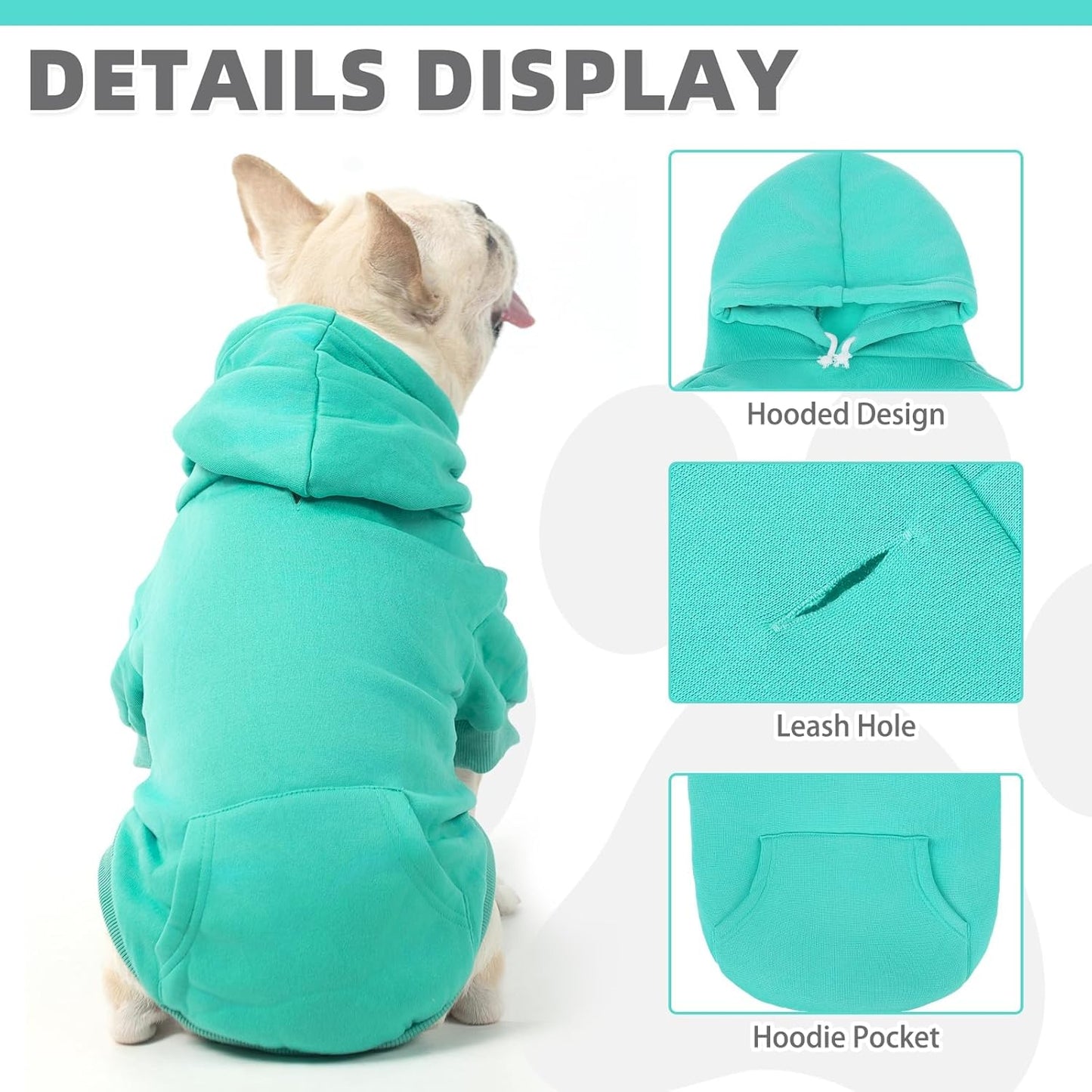 KOOLTAIL Basic Dog Hoodie - Soft & Warm Dog Hoodie Sweater with Leash Hole and Pocket, Dog Winter Coat, Cold Weather Clothes Sweatshirt for Small Medium Large Dogs Puppy Cat Boys Girls Lake Blue M