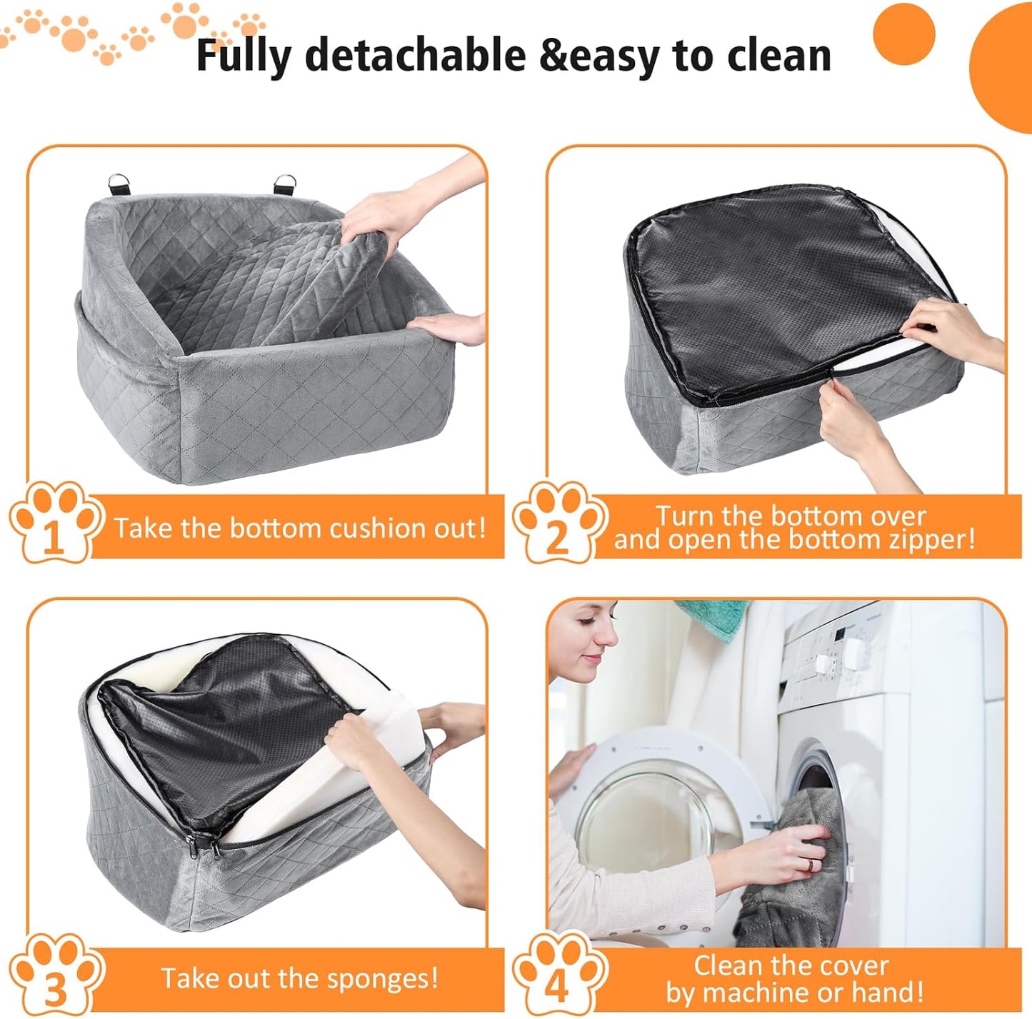 Dog Car Seat for Small Dogs,Detachable Washable Dog Booster Seat for Medium Dogs Under 30lbs, Pet Car Seat Travel Bed with Storage Pockets and Dog Safety Belt (Grey)