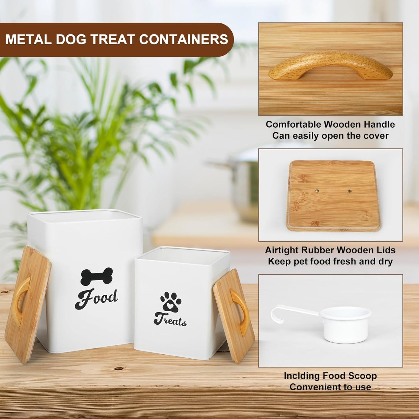 Dog Treat Container 2PCS, Dog Food Storage Container with Lids Airtight, Dog Treat Jars for Kitchen Counter-7+3Lbs, Small Dog Cookie Jar for Storage, (Upgraded) White