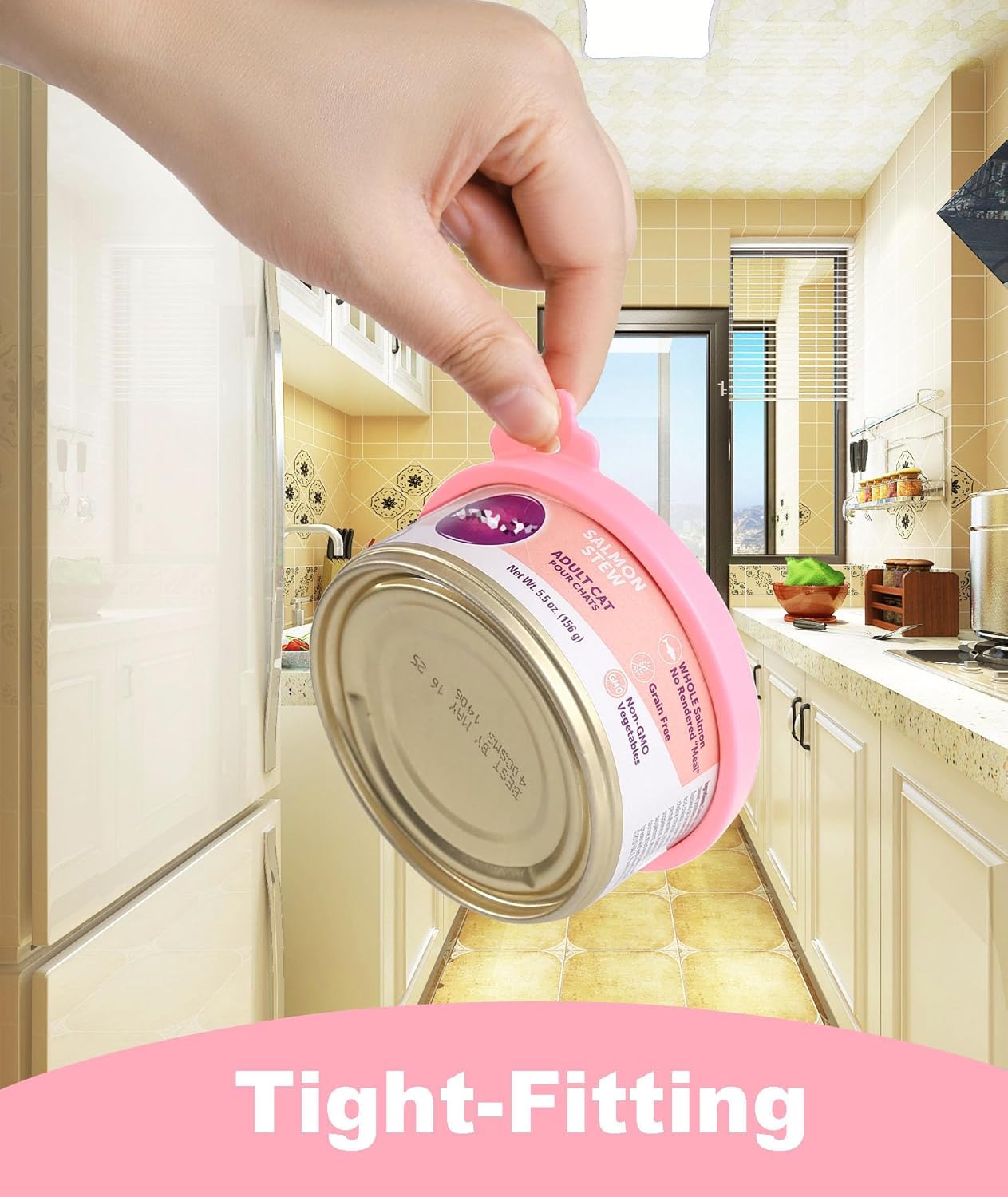Comtim Cat Food Can Covers Lids for 5.5 oz Cans, 2 Pack Silicone Cat Food Can Lids for 5.5 oz 5.3 oz Cans...Pet Food Can Covers Reusable Can Toppers Savers for Wet Food (Pink)