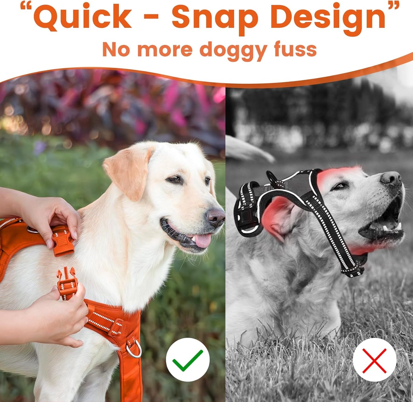 No Pull Dog Harness, Reflective Puppy Vest for Small Medium Large Sized Dog(Orange,M)