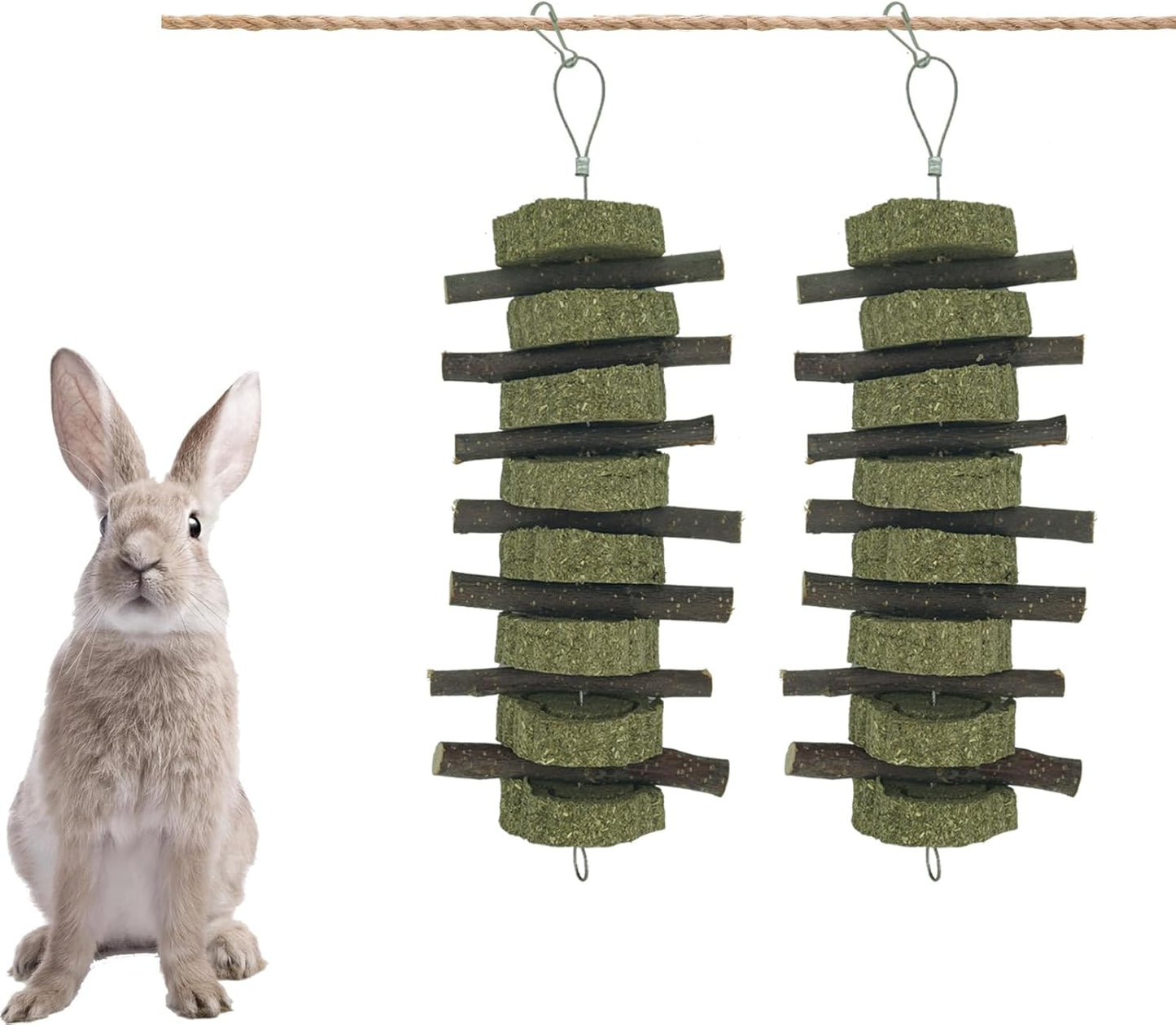 Rabbit Chew Toys for Teeth Grinding Bunny Treats 100% Natural Wood Timothy Grass Treats for Guinea Pigs Chinchillas Hamsters 2pcs