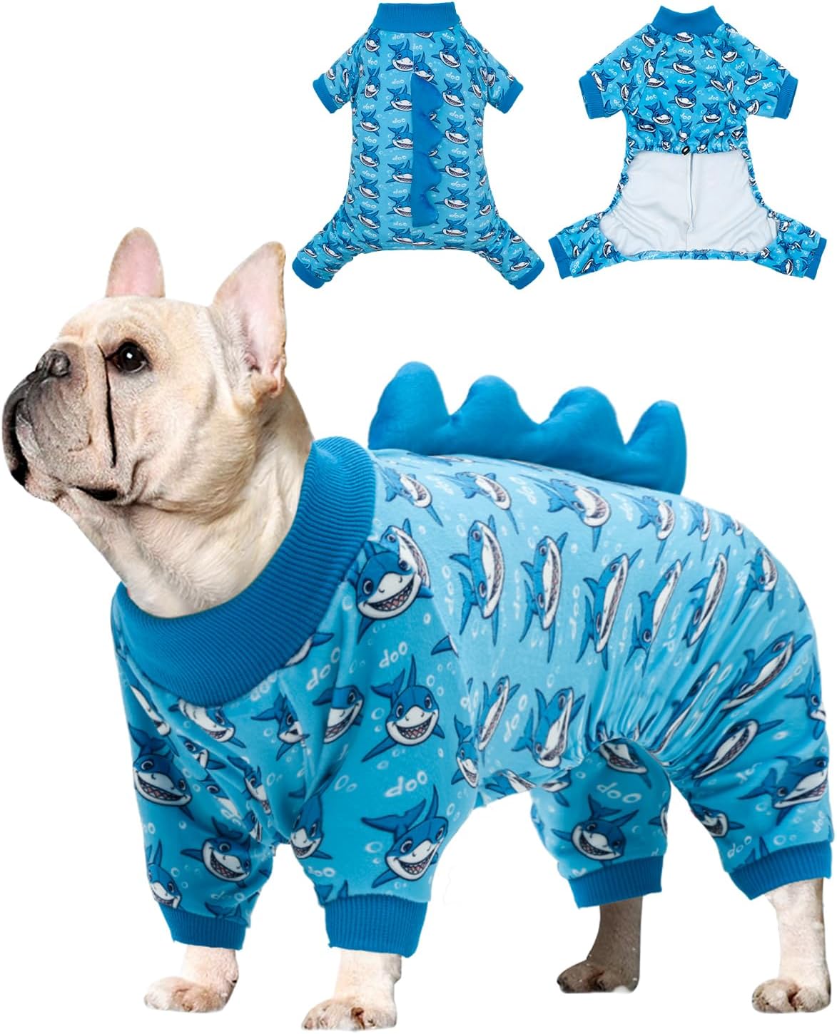 CuteBone Shark Costume Dog Pajamas, Stretchy Spandex Crystal Velvet Sleepwear Coat for Small Dogs, Soft & Warm Pet Outfit Clothes for Cold Weather, Cozy Pullover Design COSP07XL