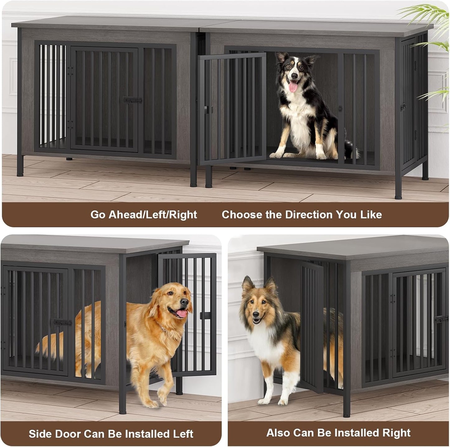 EasyCom 39.96" XL Wooden Large Dog Crate Furniture for Medium and Large Breed, Chew-Resistant Dog Kennel Furniture Indoor with 2 Doors and 3.94" Raised Feet, as TV Stand, End Table, Crate Table