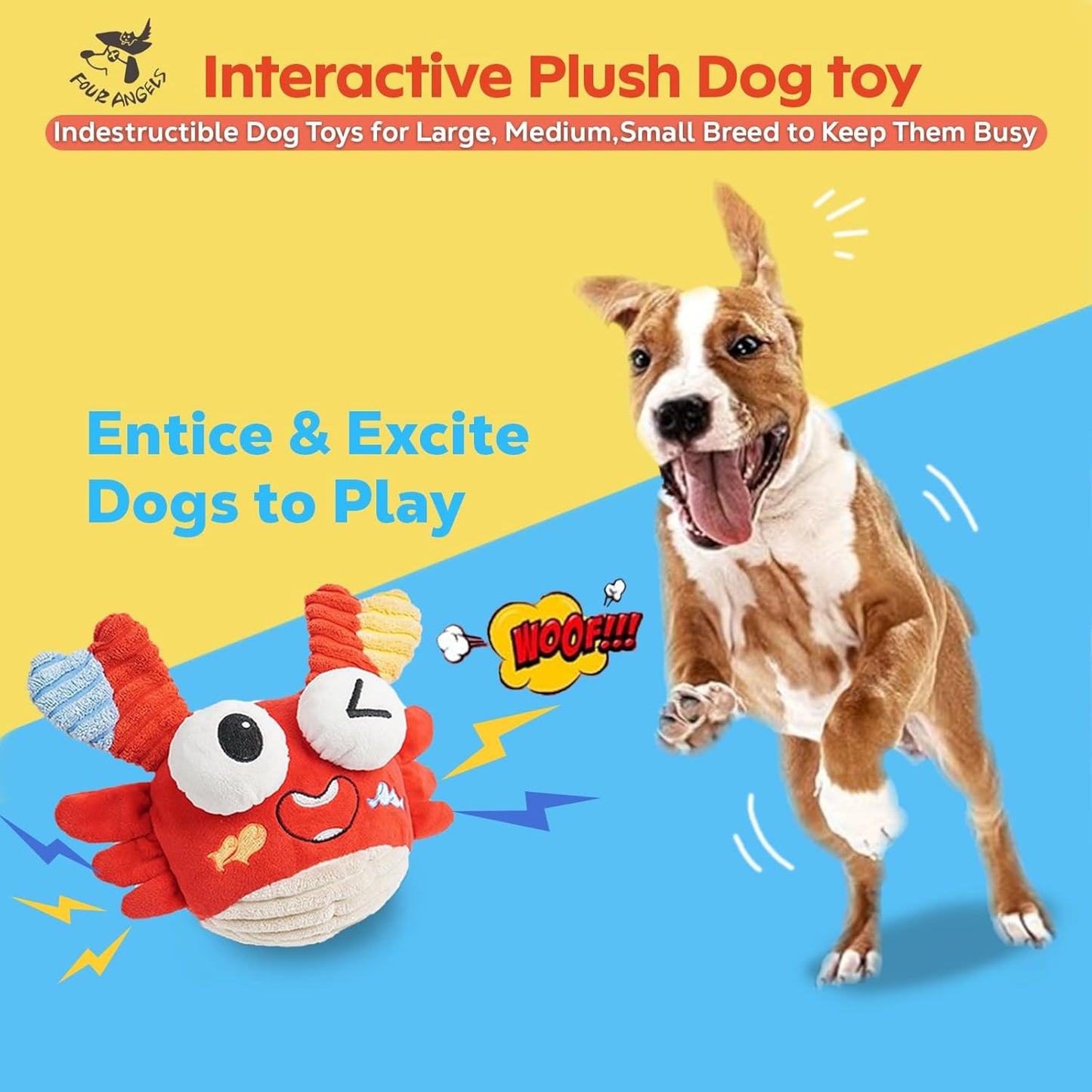 Interactive Dog Toys - Bouncing Crab with Music and Recording, Moving Ball for Small/Medium/Large Puppy to Keep Them Busy for Boredom, Smart Motion Activate Pet Toy, Rehargeable (Playful-Looking)