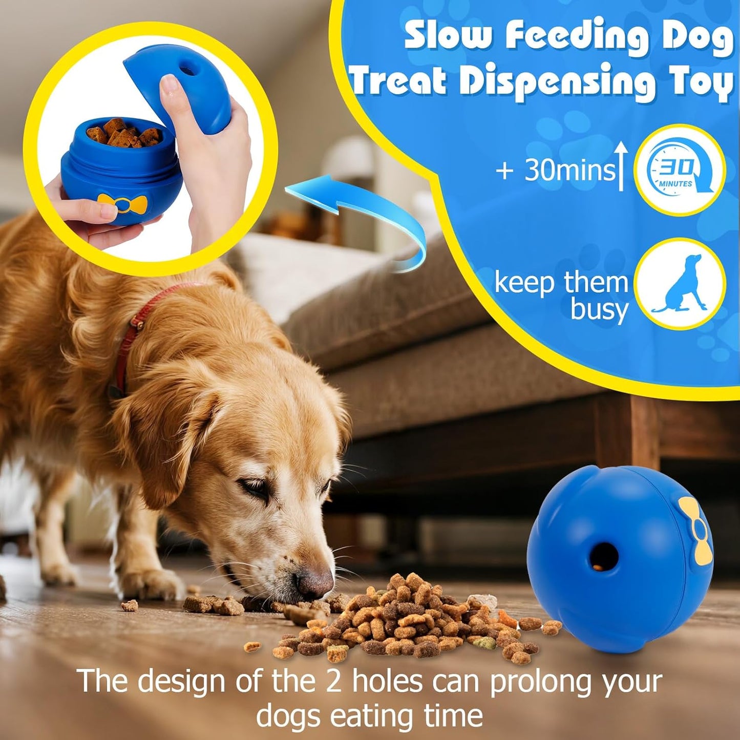 Yipetor Interactive Treat Dispensing Dog Toy, Large 3IN1 Dog Enrichment Toy, Tough Rubber Chew Ball Dog Treat Frozen Puzzle Toys for Large Medium Breeds - Keep Them Busy/Anxiety Relief/Feeding Slow