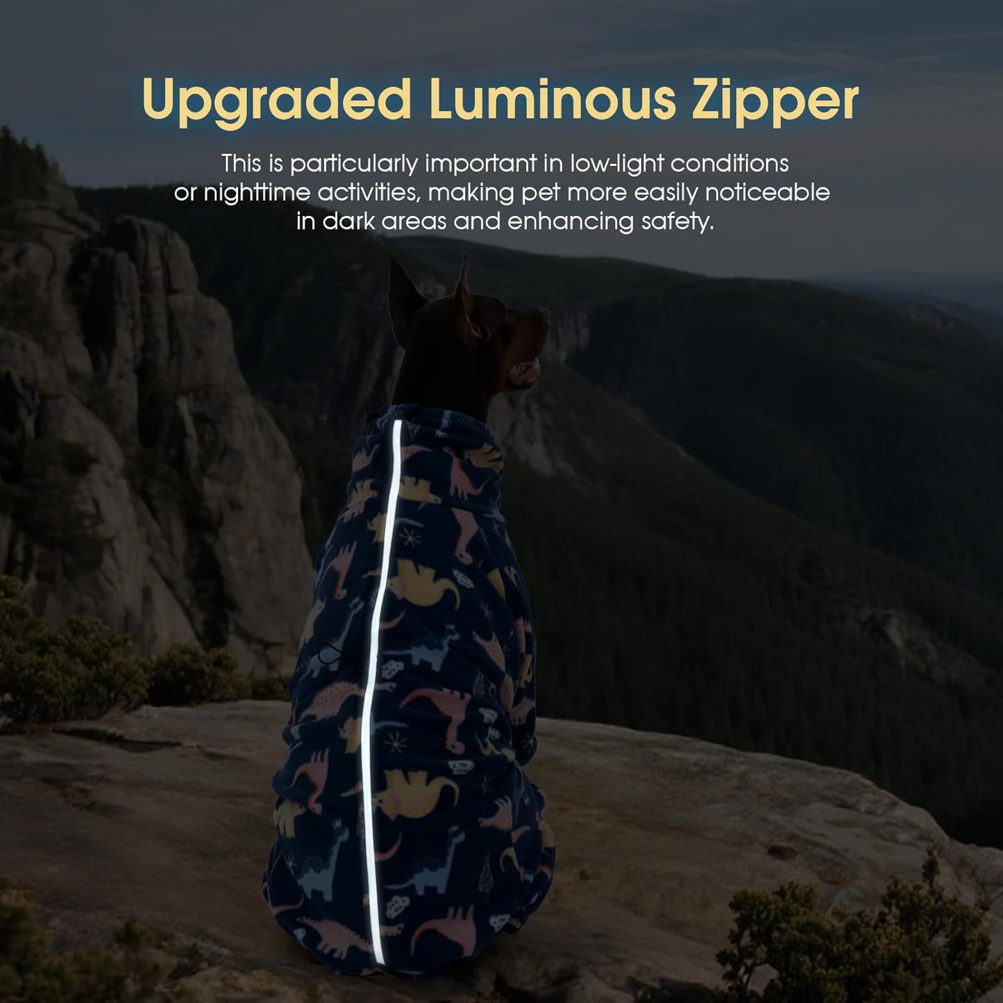 ROZKITCH Large Dog Clothes Soft Fleece Pullover Pajamas, Pet Windproof Warm Cold Weather Jacket Vest with Reflective Zipper, Jumpsuit Apparel Outfit Clothes for Large Dog Dinosaur 3XL