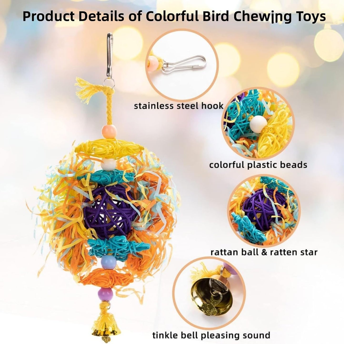Lyellfe 7 Pieces Bird Chewing Toys, Bird Toys for Parakeets, Colorful Wood Parrot Foraging Shredder Toy Swing Hanging for Cockatiels, Budgerigar, Conures, Finches