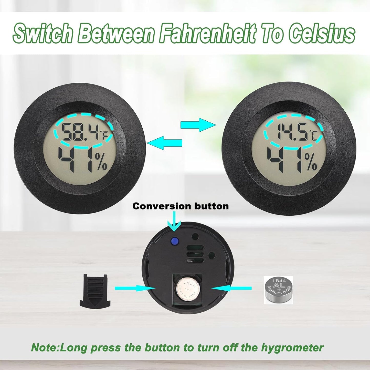 Reptile Thermometer and Humidity Gauge Digtal Terrarium Thermometer Circular Bearded Dragon Cage Accessories Reptile Temp and Humidity Gauge for Leopard Gecko Hermit Crab Gecko Lizard Etc 2pc