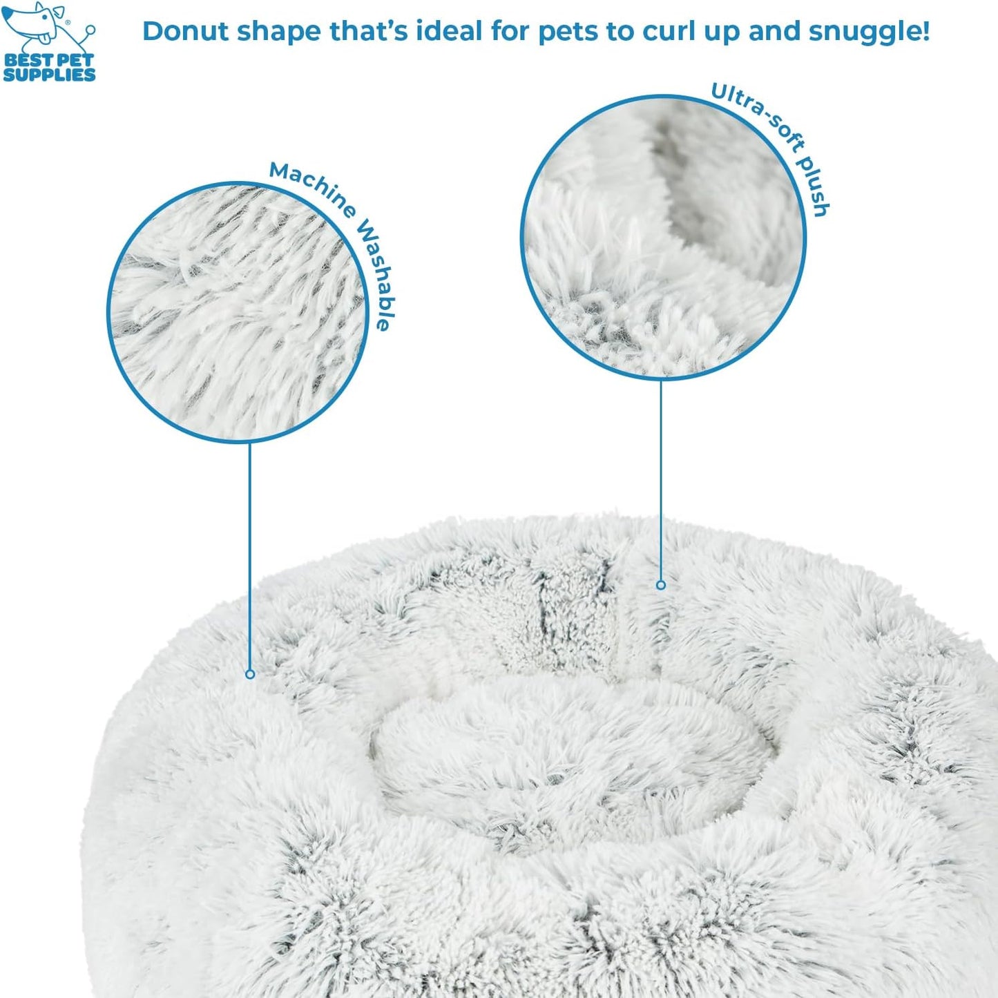 Best Pet Supplies Round Donut Dog Bed with Plush Faux Fur Fabric, Calming, Anti-Anxiety Cushion for Indoor Pets, Slip-Resistant Base, Soft Ergonomic Support - Light Warm Gray, 20x20x6''