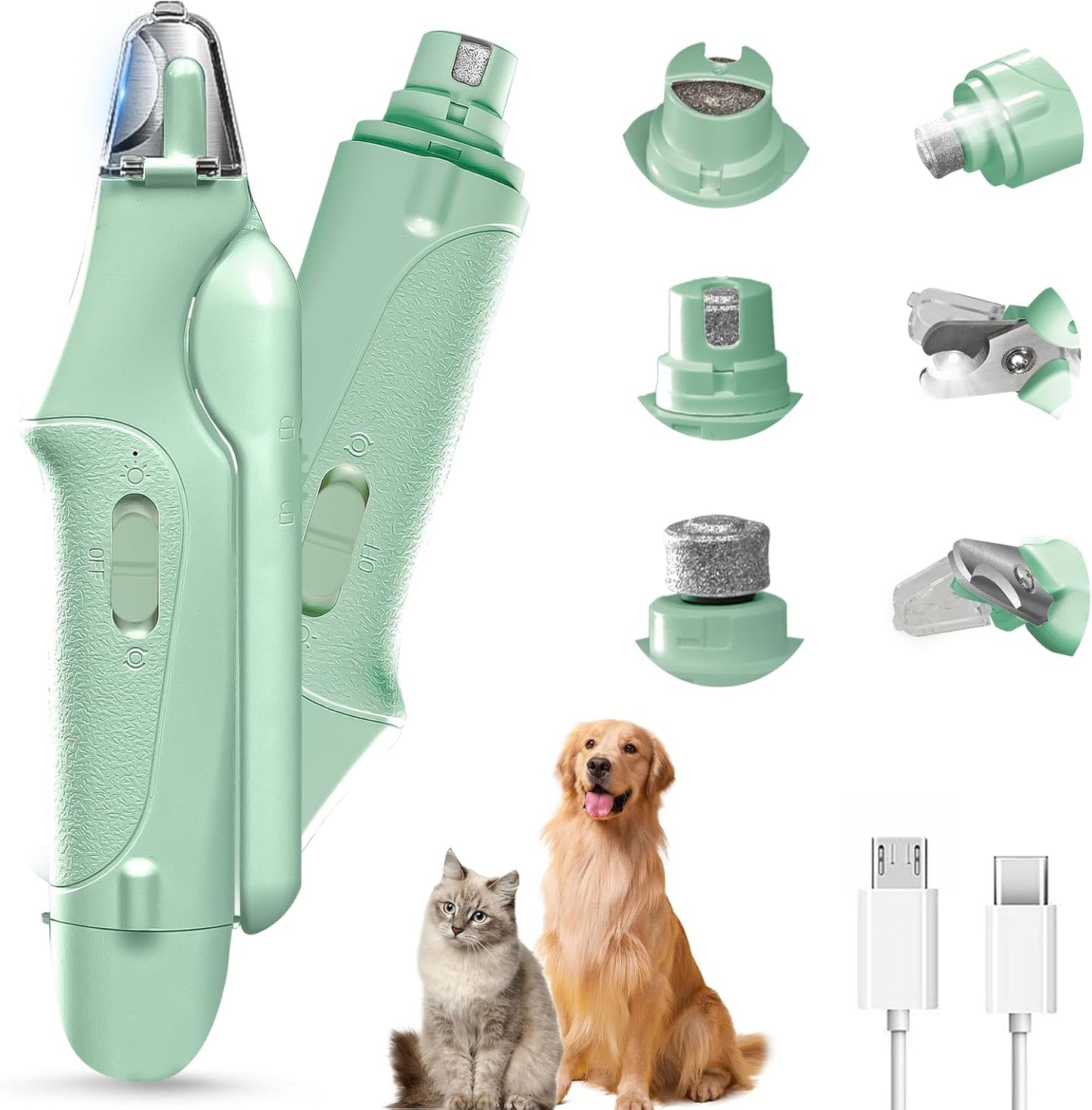 Cat Nail Grinder & Dog Nail Clippers Trimmers for Large Medium Small Dogs Cats Pets Claw Trimmer Quick Sensor and Safety Guard USB Rechargeable with 2 LED Lights