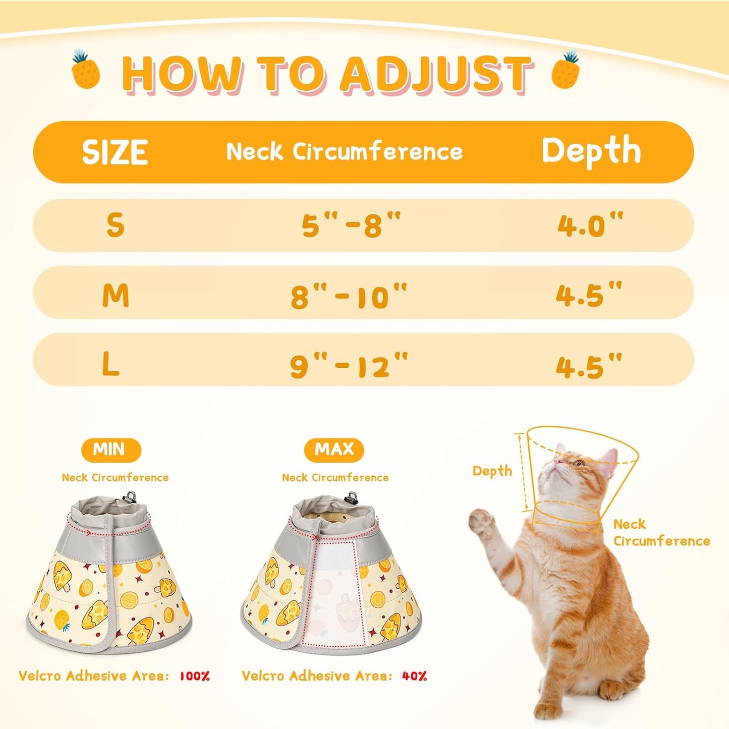 Cat Cone Collar Soft to Stop Licking, Adjustable, Foldable Lightweight Kitten Cones After Surgery Recovery for Cats & Kittens, Cat Cone Alternative (Orange, M)