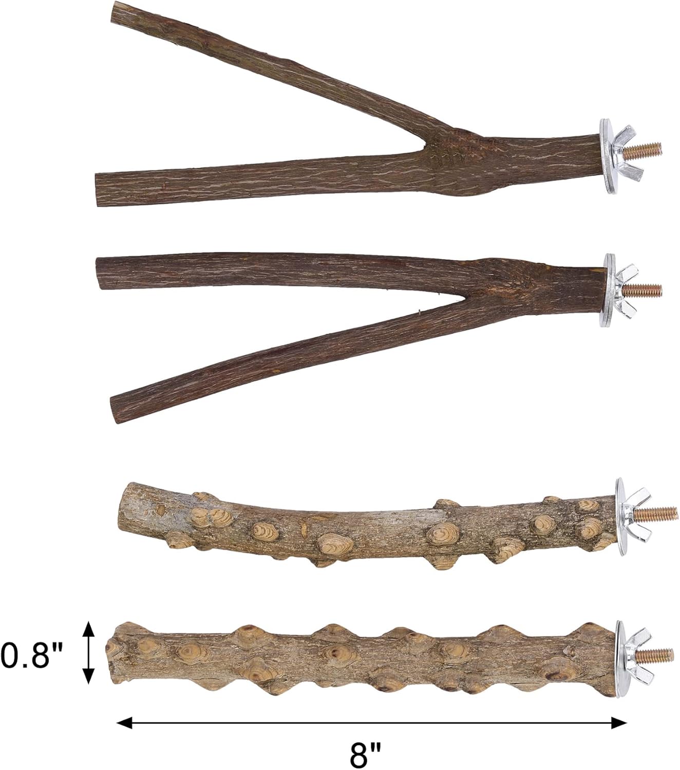 CozyCabin Natural Wood 4Pcs Bird Perches Stand, Hanging Cage Toys Accessories for Small Parrot Budgies Conure Parakeets Cockatiels Lovebirds