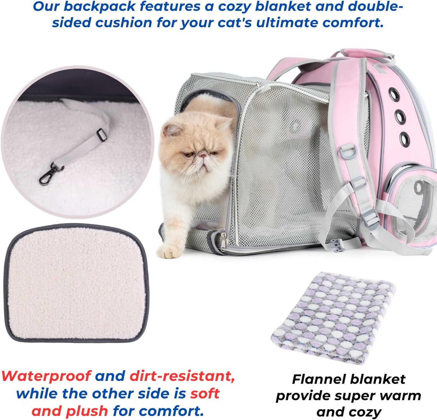 Lollimeow Cat Carrier Backpack, Bubble Expandable Backpack Carrier, Pets and Small Dogs,Airline-Approved, Designed for Travel, Hiking, Walking & Outdoor Use (Square Back Expandable-Pink)