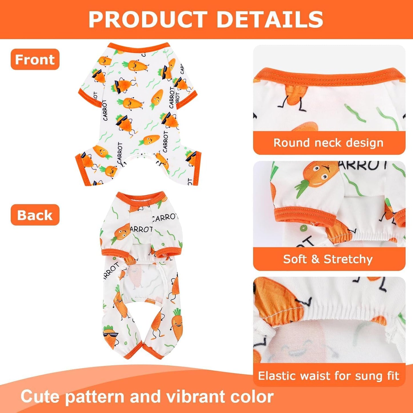 Dog Pajamas Pjs Spring Summer Dog Clothes for Small Dogs Girl - Boy - Small Size Dogs, Soft Stretchy Puppy Clothes Doggie Onesies Clothing Cat Pet Jammies Outfit Appeal, Carrot