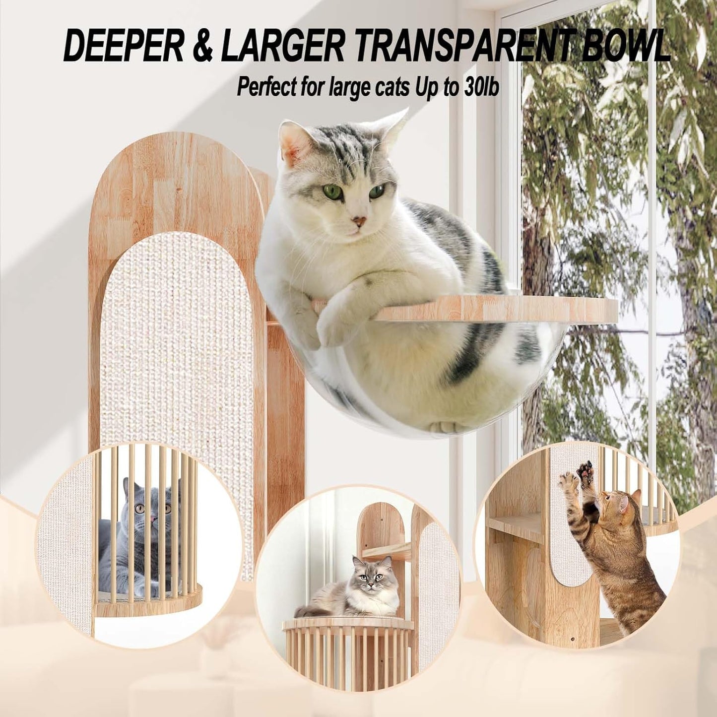 Modern Cat Tree Tower for Indoor Cats, 67" Tall Solid Wooden Cat Tower with Scratching Posts, 6 Level Natural Luxury Cat House with Big Bed, Washable Cushions Cat Furniture for Large Cats White
