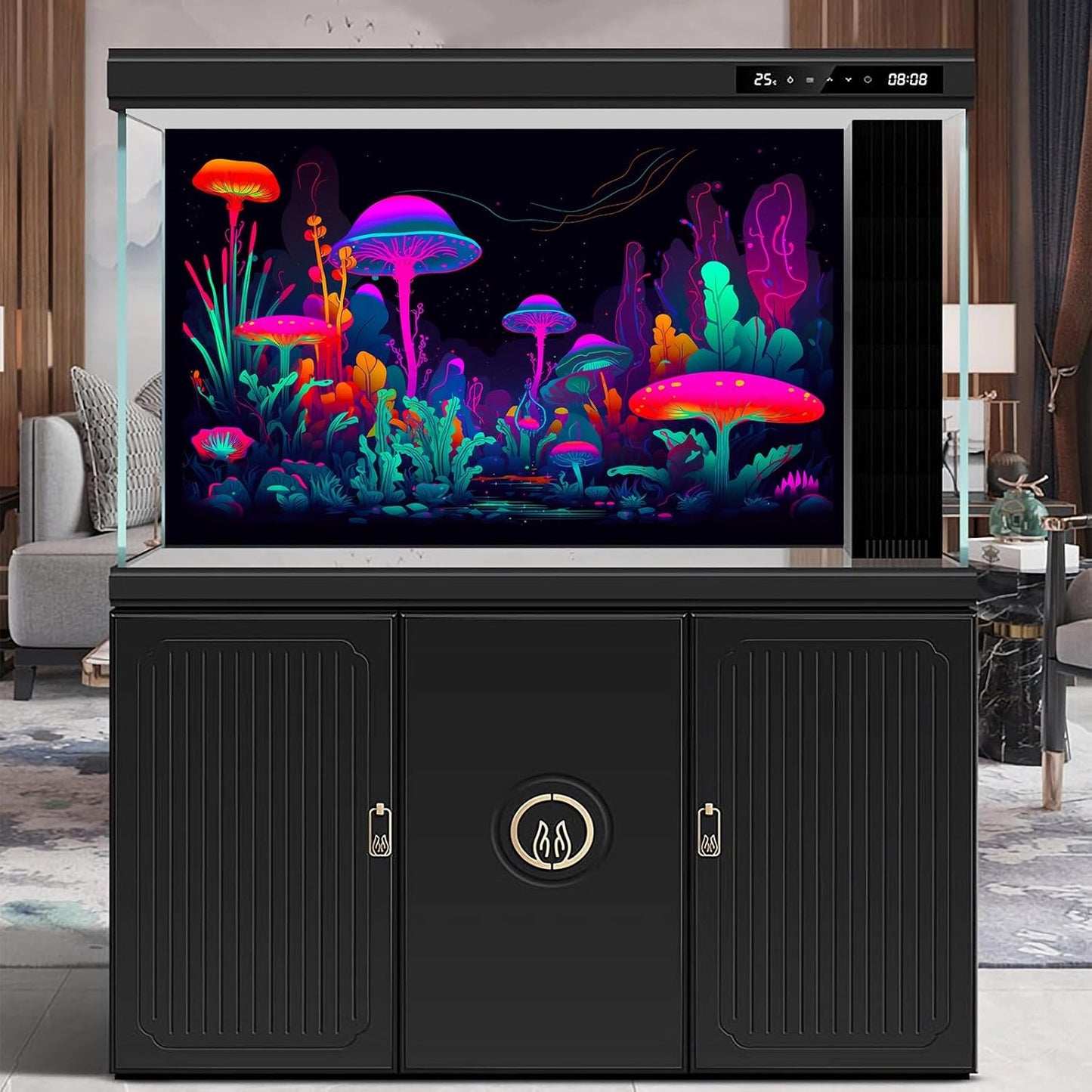 Mushrooms Aquarium Background Mushrooms in Dark Forest with Bright Colors Terrarium Background Tranquil Lake Cartoon Style Aquatic Plants Fish Tank Backdrop Poster Decorations Wallpaper Decor 24x16in