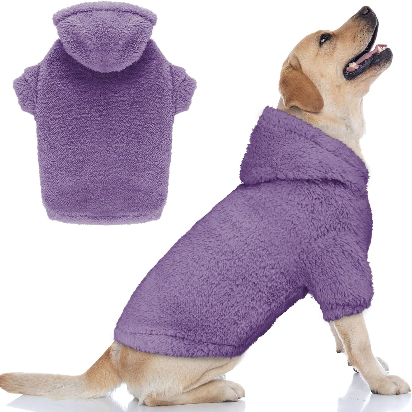 Fuzzy Dog Sweaters for Large Dogs Pet Hoodie Clothes Warm Soft Pet Coats Hooded Sweatshirt Dog Hoodie for Large Dogs(Purple-L)