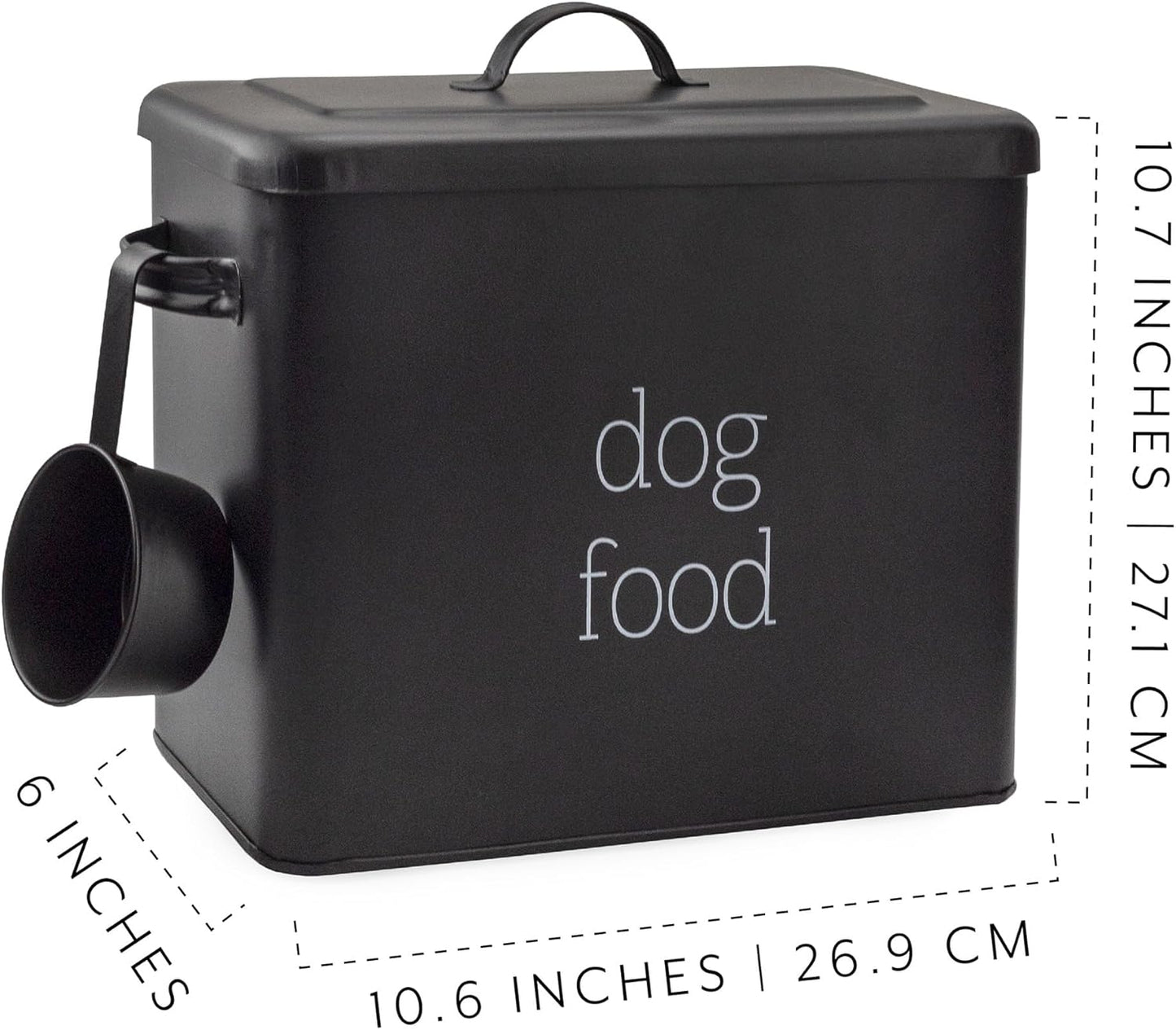 AuldHome Design Retro Dog Food Canister (Black); Modern Farmhouse Style Storage Bin for Pet Food