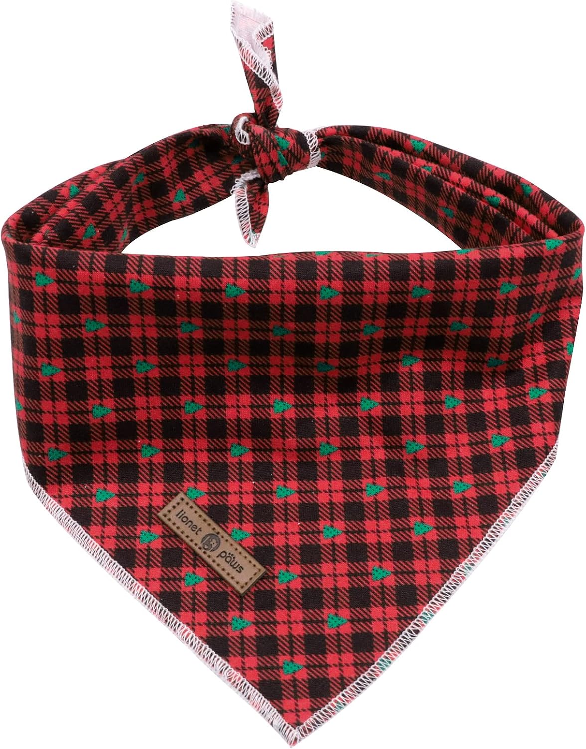 Lionet Paws Reversible Washable Cotton Dog Bandana - Red & Tree Patterns, Adjustable Square Kerchief for Small to Large Dogs