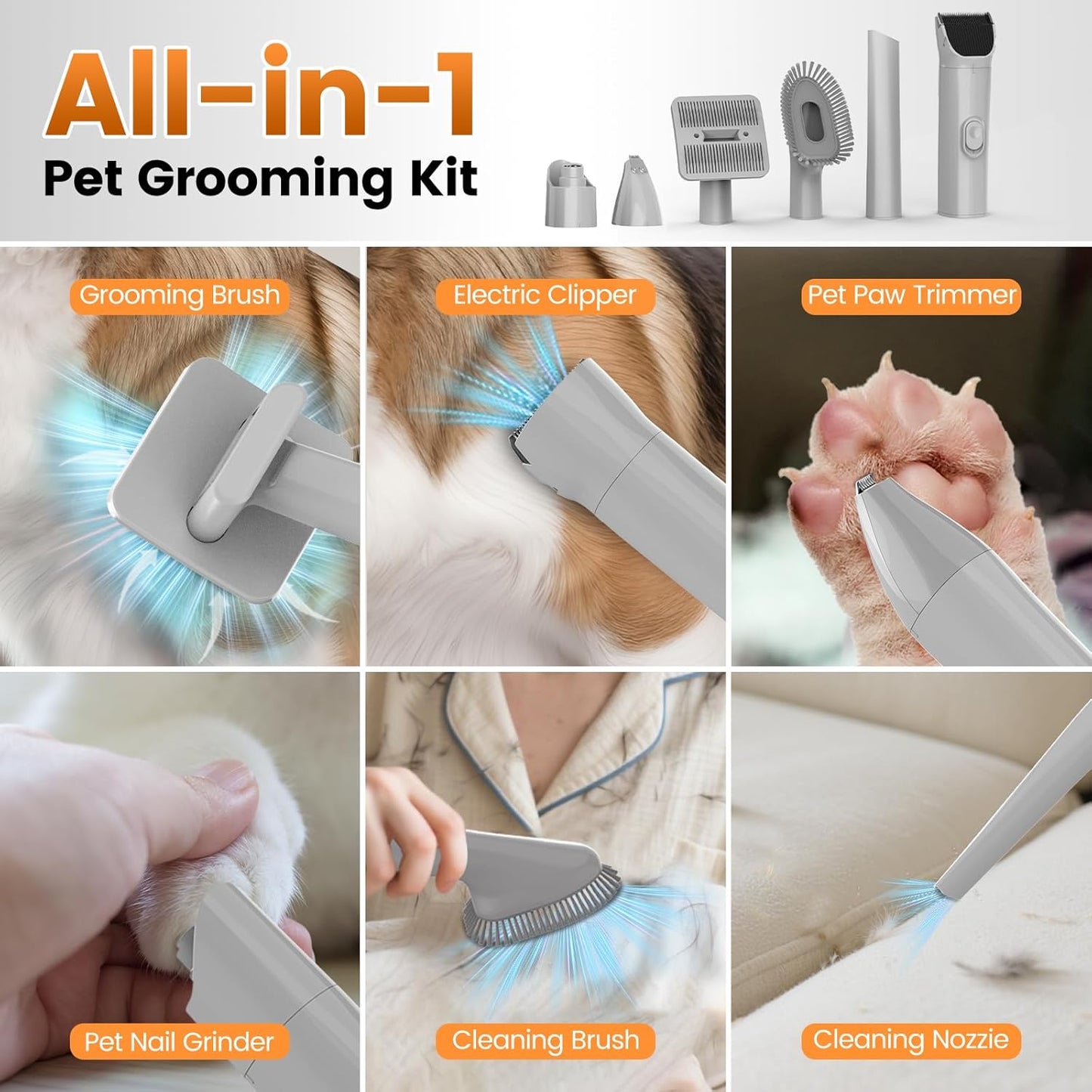 AIRROBO Dog Grooming Vacuum and Kit with Clipper Nail Trimmer Grinder, 12000Pa Pet Vacuum for Shedding Grooming, 2L Large Capacity Dog Hair Vacuum with 7 Pet Grooming Tools, PG100 Plus