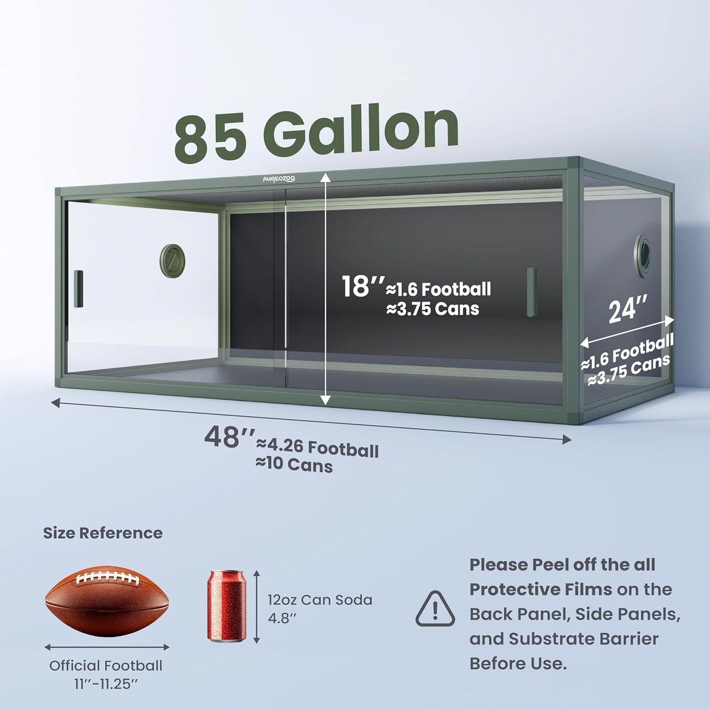 85 Gallon Reptile Tank, Front Opening Snake Tank for Easy Maintenance, Reptile Enclosure with Top Screen Ventilation 48''x24''x18''