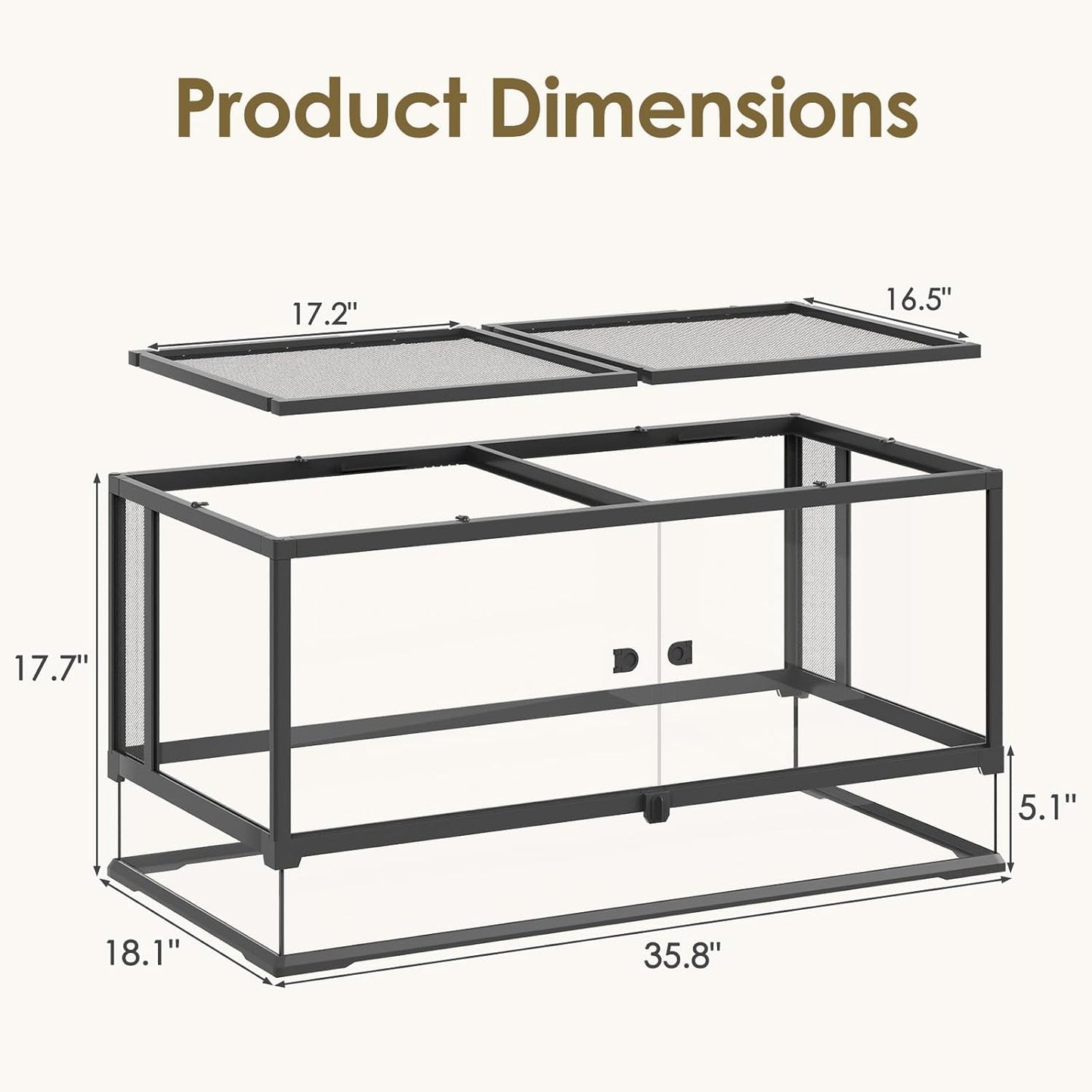 Erinnyees 50 Gallon Reptile Terrarium with Top Screen Ventilation, Snake Habitat with Heating Pad Space, Front Opening Reptile Vivarium with Sliding Cable Outlet for Leopard Geckos, Snakes, Turtles