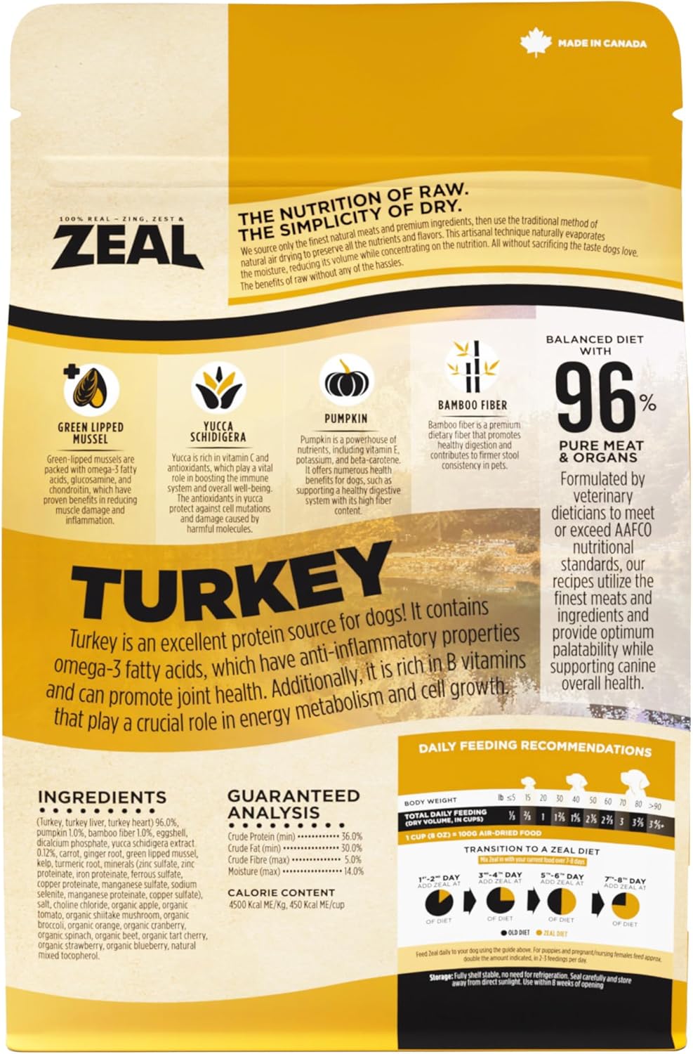 ZEAL Canada Air-Dried Turkey Recipe for Dogs - High Protein, Natural Superfoods, Nutrient Rich, No Fillers, Grain Free, Complete & Balanced (Turkey, 1 lb)