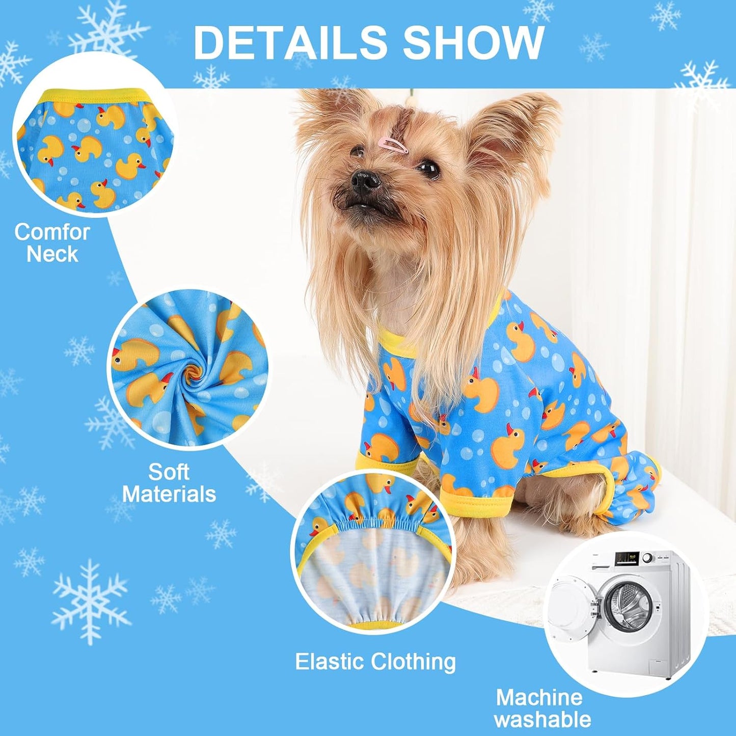 Dog Pajamas Small Sized Dogs Stretchable Summer Dog Clothes Pjs 4 Legs Girl Boy Cute Soft Puppy Outfits Doggie Cat Jammies Jumpsuit Sleeper for Pet, Blue Duck, S
