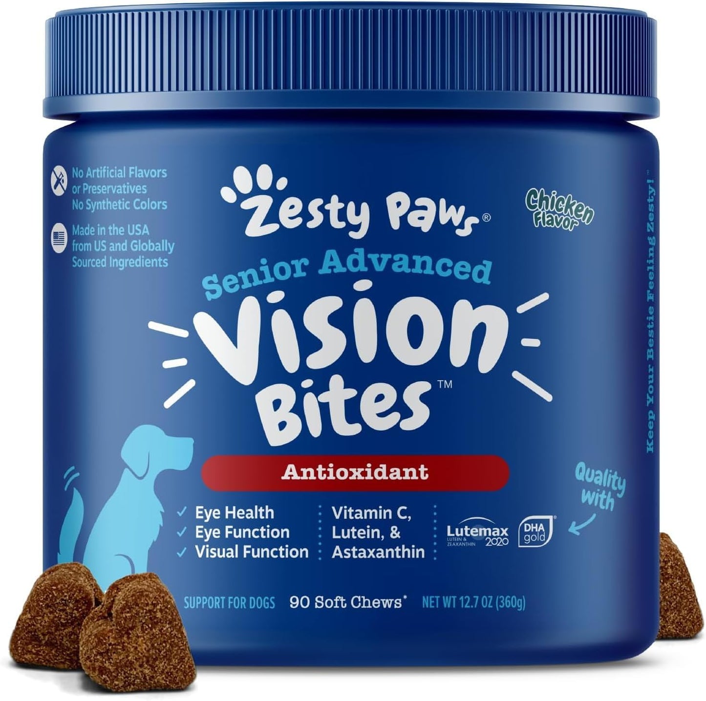 Zesty Paws Eye Supplement for Dogs - Vision Support with Antioxidants & Omega 3 Fatty Acids - 90 Chews