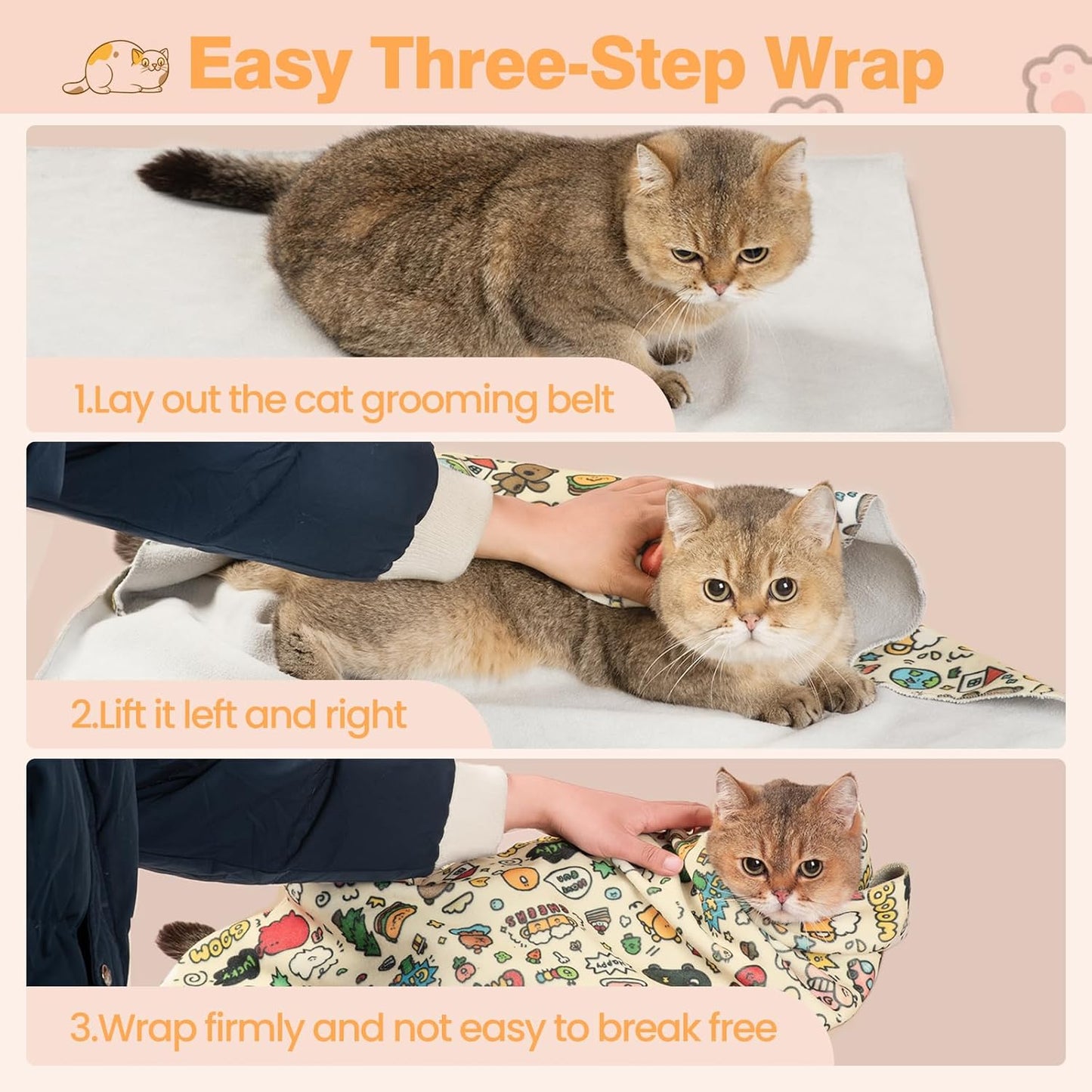 35.5" Cat Grooming Wrap Cat Wrap for Cutting Nails Cat Restraint for Nail Clipping Cat Swaddle Wrap Cat Burrito Wrap XL(Within 22lbs) Anti-Scratch Anti-Escape Multifunctional Pet Tool