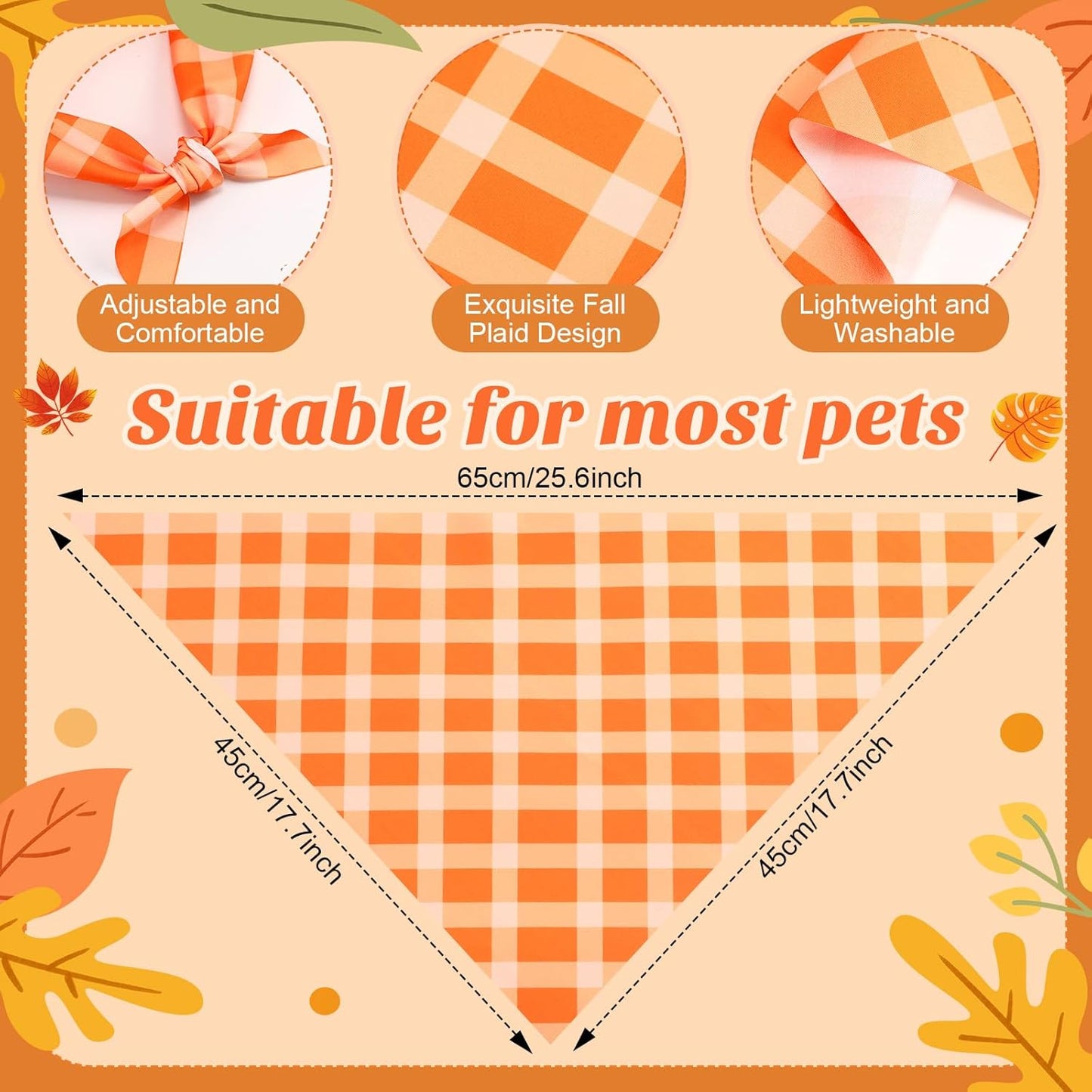 Weewooday 50 Pcs Fall Dog Bandanas Bulk Plaid Bandanas for Dogs Autumn Soft Doggie Bibs Adjustable Triangle Scarves for Small Medium Large Pet Costume(Plaid Pattern, 25.6 x 17.7 x 17.7 Inch)