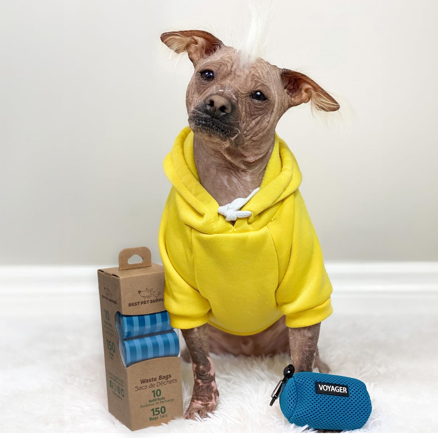 Best Pet Supplies Dog Poop Bags (150 Bags) for Waste Refuse Cleanup, Doggy Roll Replacements for Outdoor Puppy Walking and Travel, Leak Proof and Tear Resistant, Thick Plastic - Blue Strips