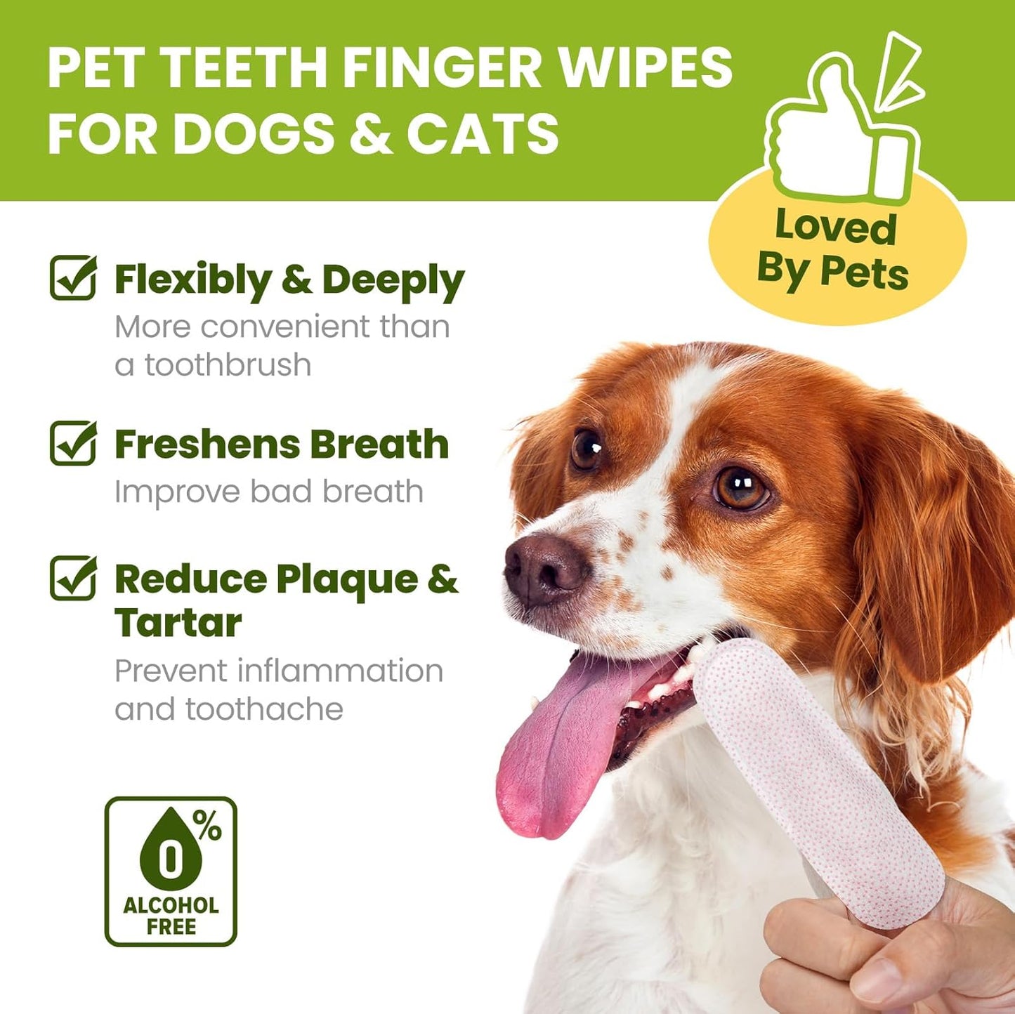 Dog Teeth Cleaning Wipes, Fresh Breath Pet Dental Finger Wipes for Dogs & Cats, Dog Dental Wipes Teeth Wipes, Lick-Safe Pet Toothbrus for Easy Removal of Tartar Buildup, Unscented, 50 PCS