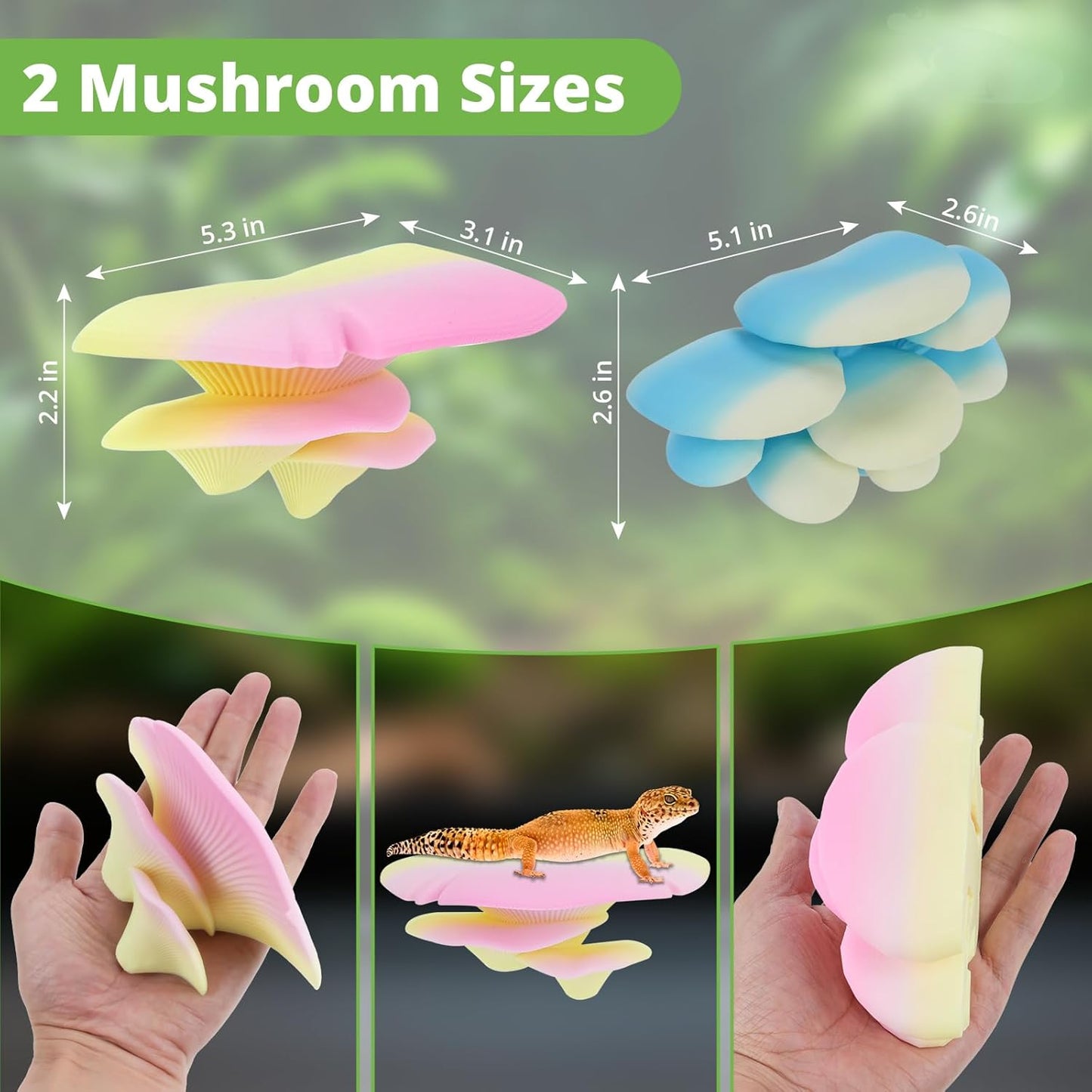 Mushroom Decor for Reptile Tank, Fish Tank, Pet-Safe Bearded Dragon Tank Accessories, Realistic Terrarium Plants for Leopard Geckos, Crested Geckos, Tree Frogs, Snakes (Cocoa, Cluster Cap)