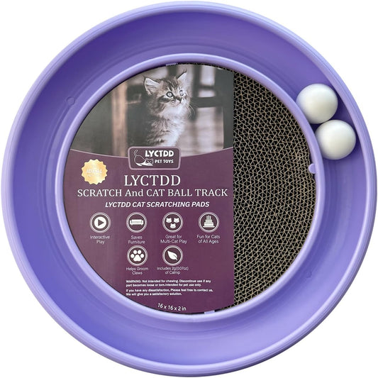 Interactive Cat Ball Track Toy for Indoor Cats, Cat Scratching Board & Exercise Set for Bored Indoor Adult and Kitten Mental & Physical Stimulation, with Spare Ball to Prevent Loss (Purple)