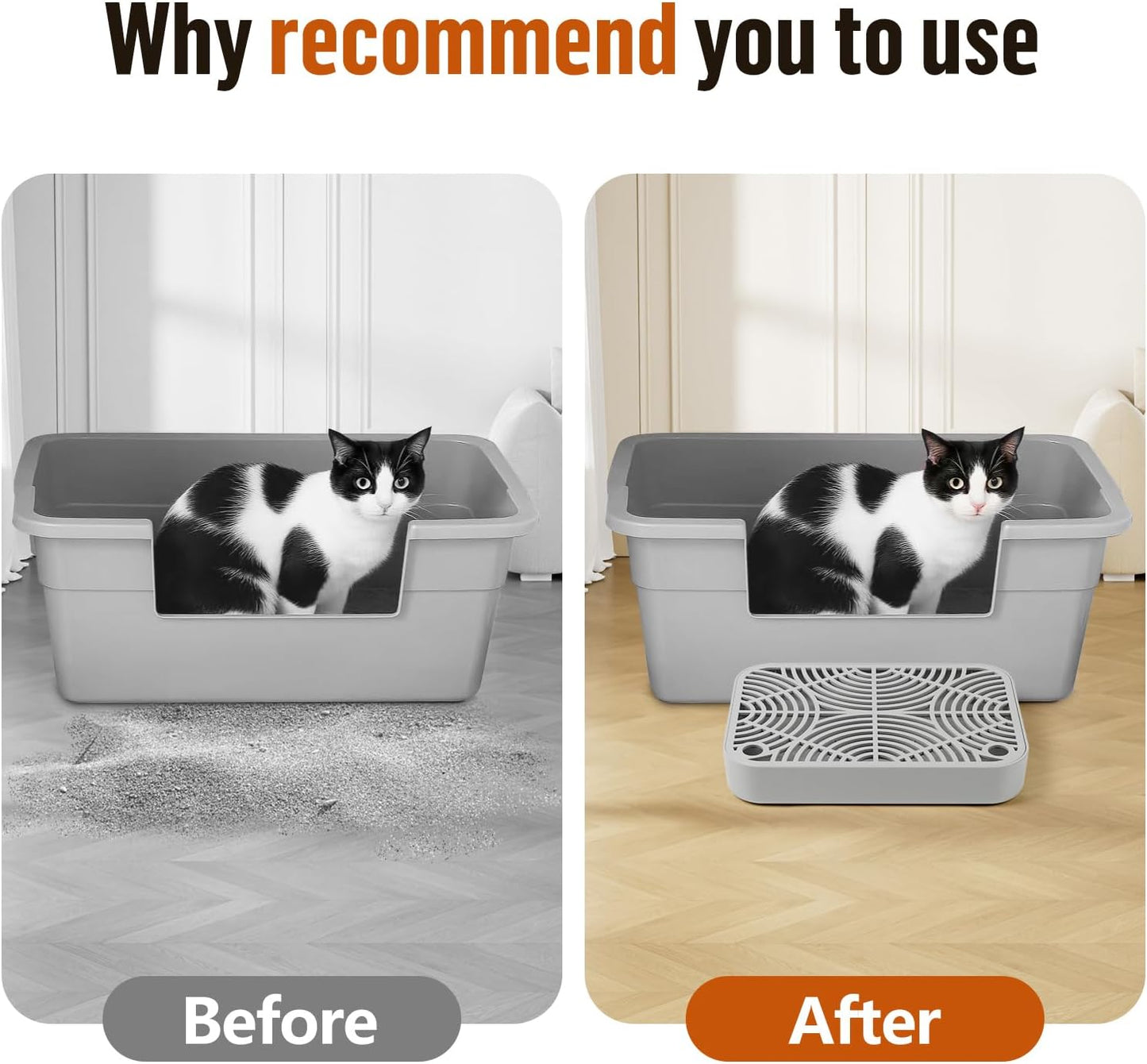 Litter Box Step, Cat Step/Ramp/Catcher with Filter Function, Easy to Clean, Filter Pedal Ideal for Kitten & Elderly Cats (Light Grey)