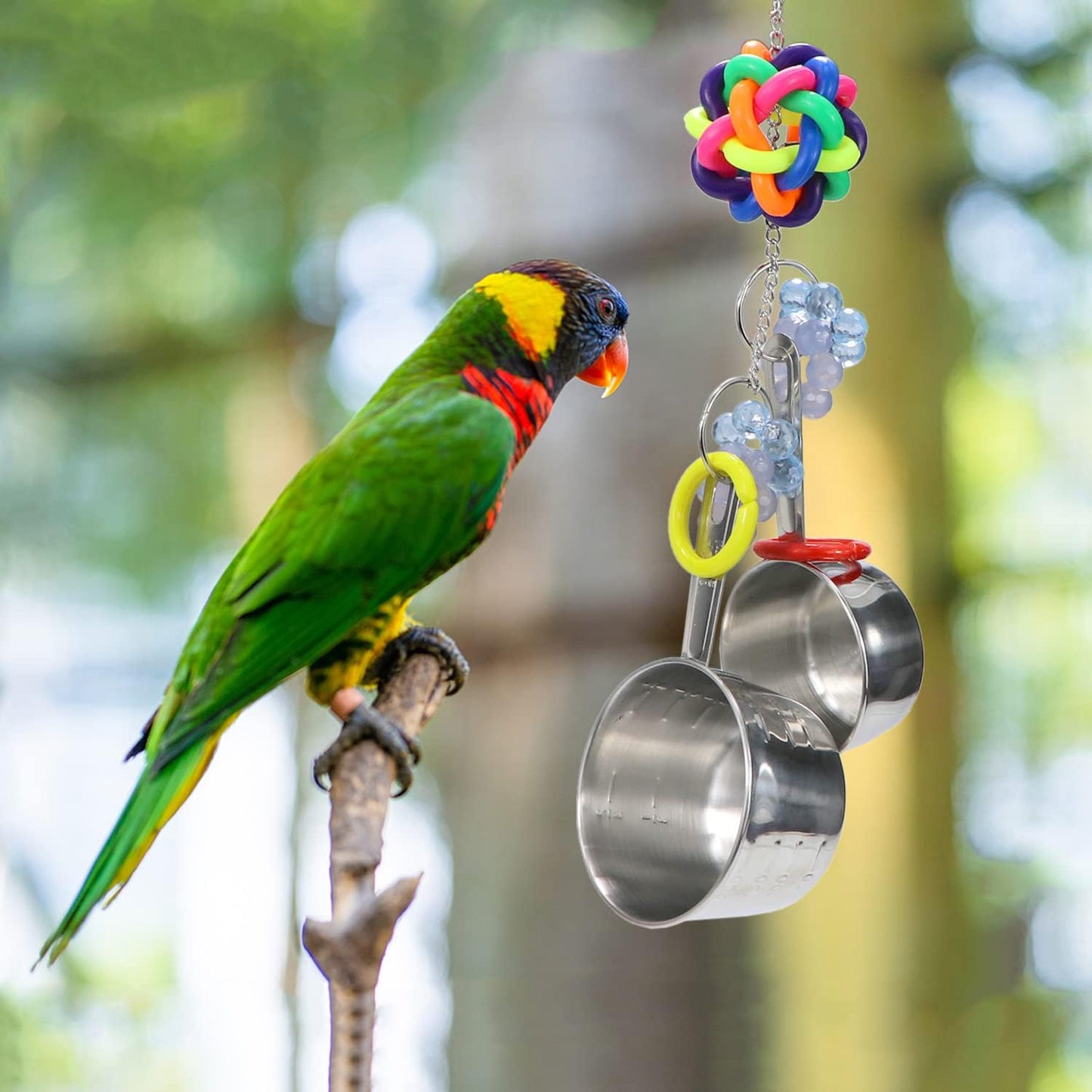 Litewoo Bird Stainless Steel Bell Toys, Safe and Stable Hanging Spoons Pipe Chew Bite Toy（D）