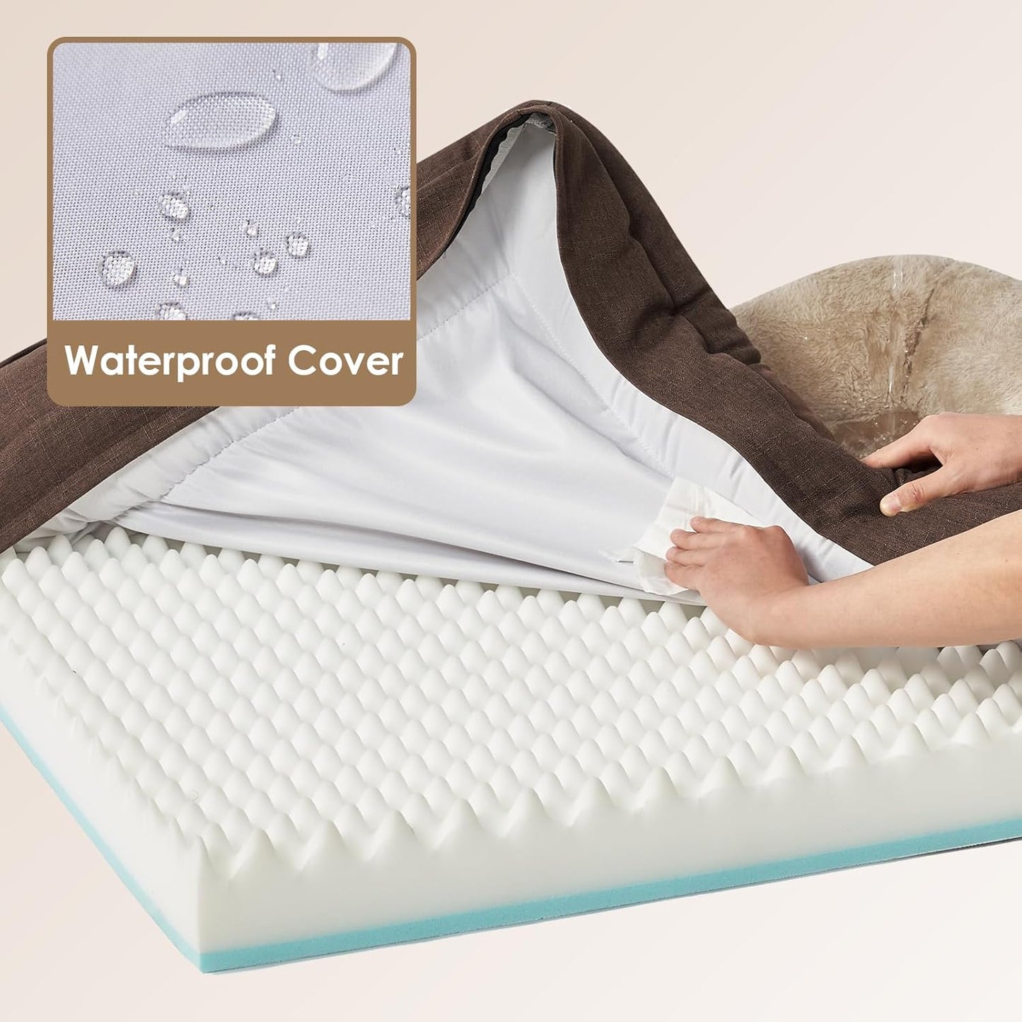 EHEYCIGA Memory Foam Dog Bed for Large Sized, Orthopedic Dog Sofa with Sides and Waterproof Liner, Washable Bolster Pet Couch with Removable Cover, 41x27x7.5 Inch, Brown