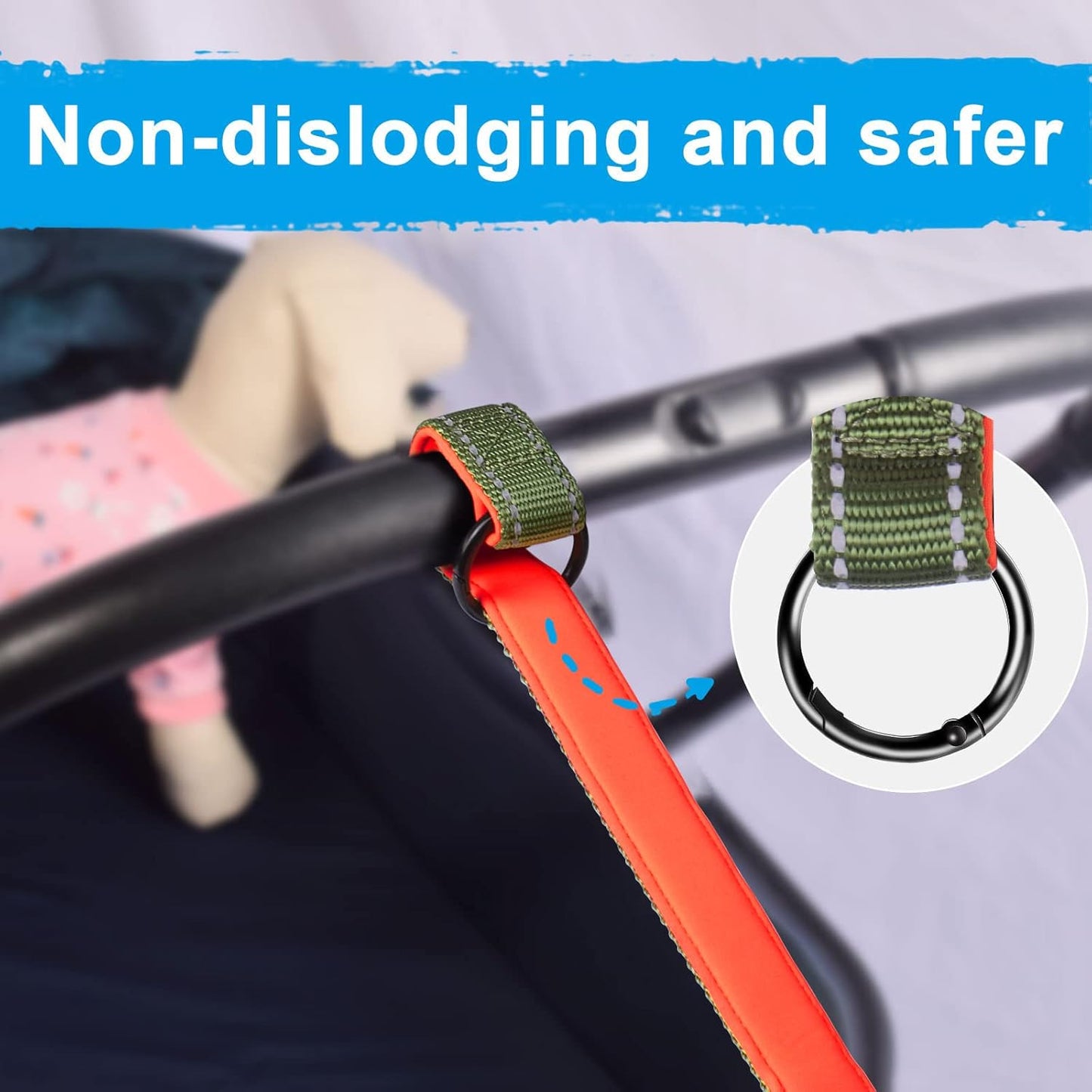 PetBonus Short Dog Leash, Safety Wrist Strap for Retractable Dog Leash, Reflective Design and Adjustable Soft Padded Handle, Extra Layer Security for Pet Stroller (Khaki Green)